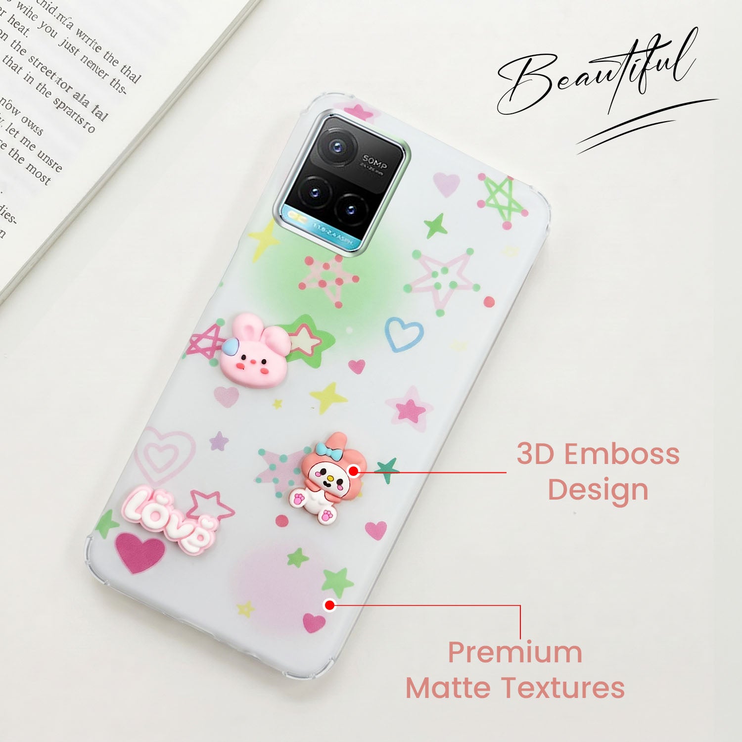 For Vivo Y33s Back Cover Case (3D Cute Cartoons | Hard Back Side Soft | Matte Premium Finish | HD Printing)