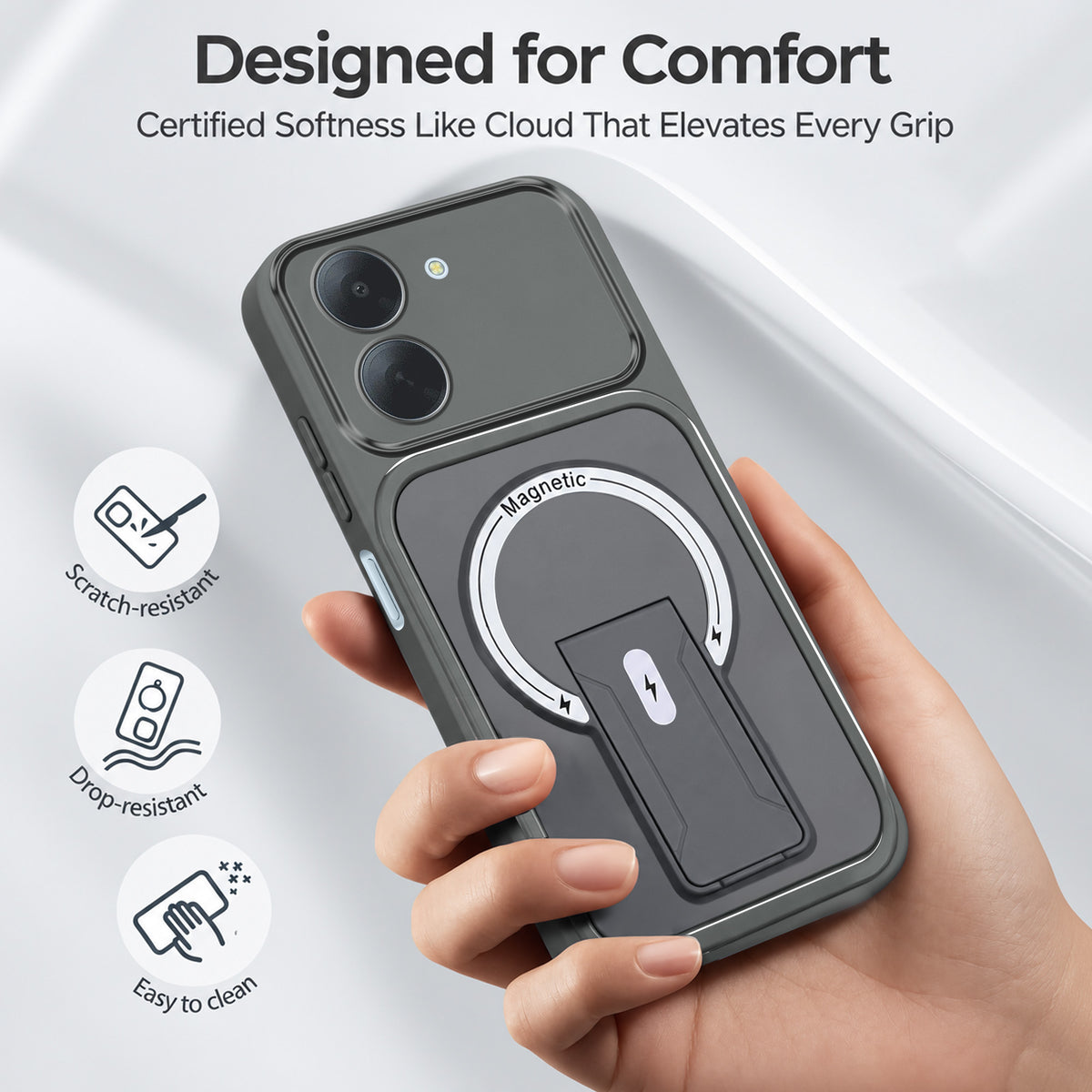 For Redmi A7 4G Back Case Cover Metallic (Hybrid Armor Kickstand | MagSafe Compatible | Camera Protection Shockproof)