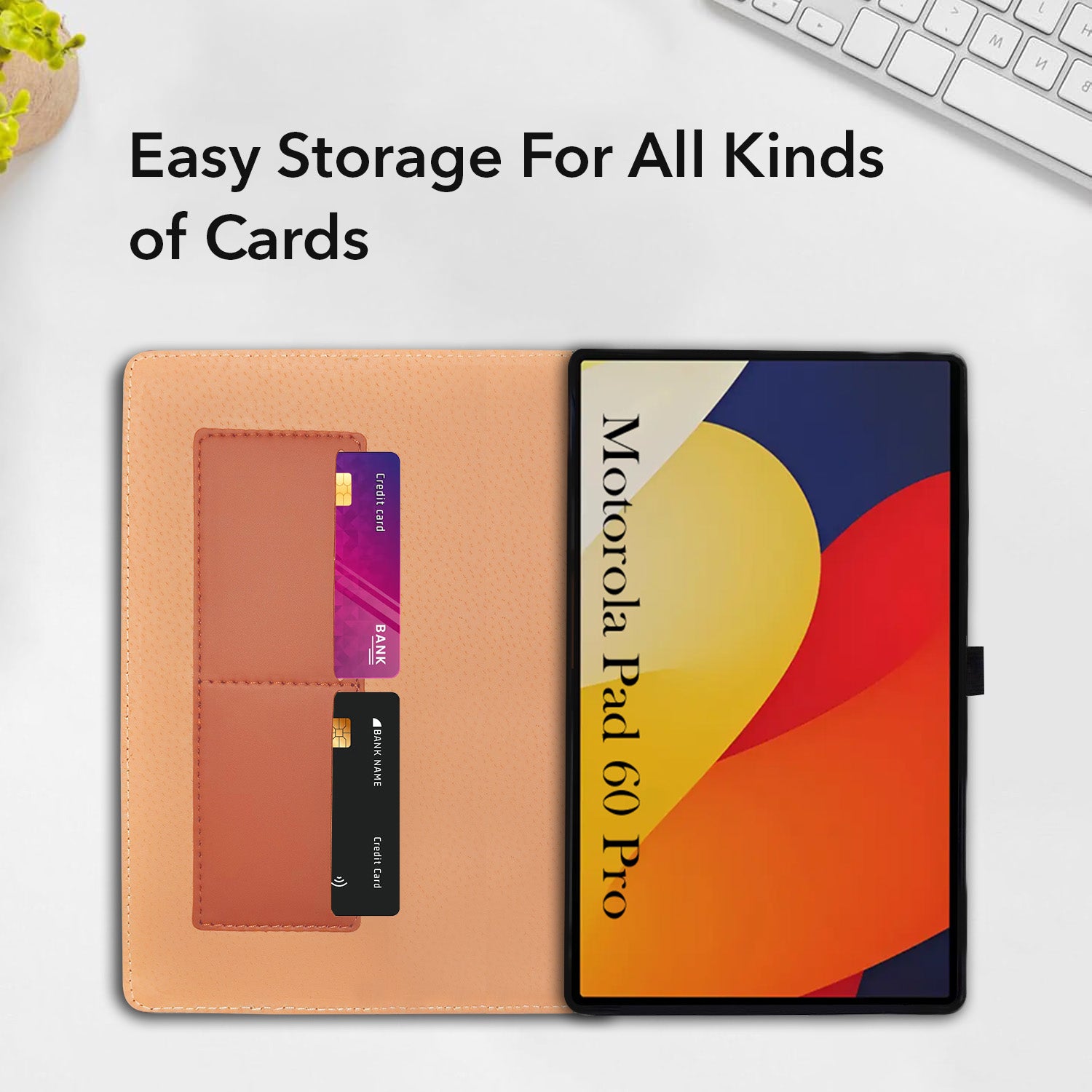 For Motorola Moto Pad 60 Pro 12.7 Inch Flip Cover Folio Cover (PU Leather | Multi-Angle Smart Stand | Card Storage Slots | Silicone Back Pouch)