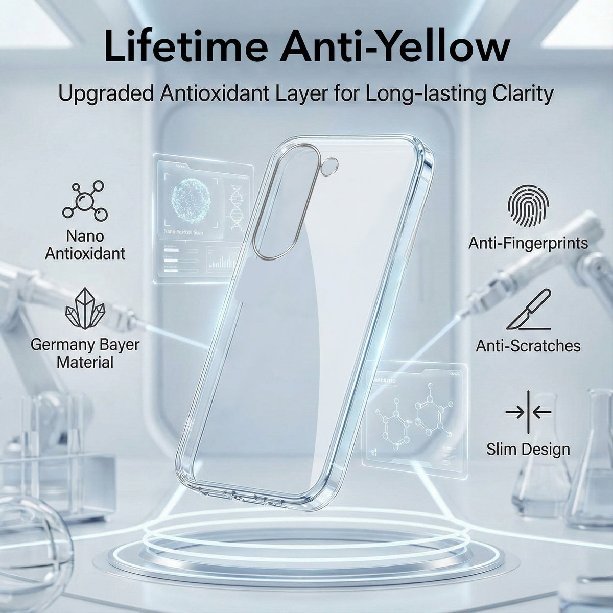 For Realme P4 Lite 5G | Narzo 100 Lite 5G Combo with Back Cover and 9H Tempered Glass (Lifetime Anti-Yellow | Sleek Hard Crystal | Oleophobic Coating Screen Glass)