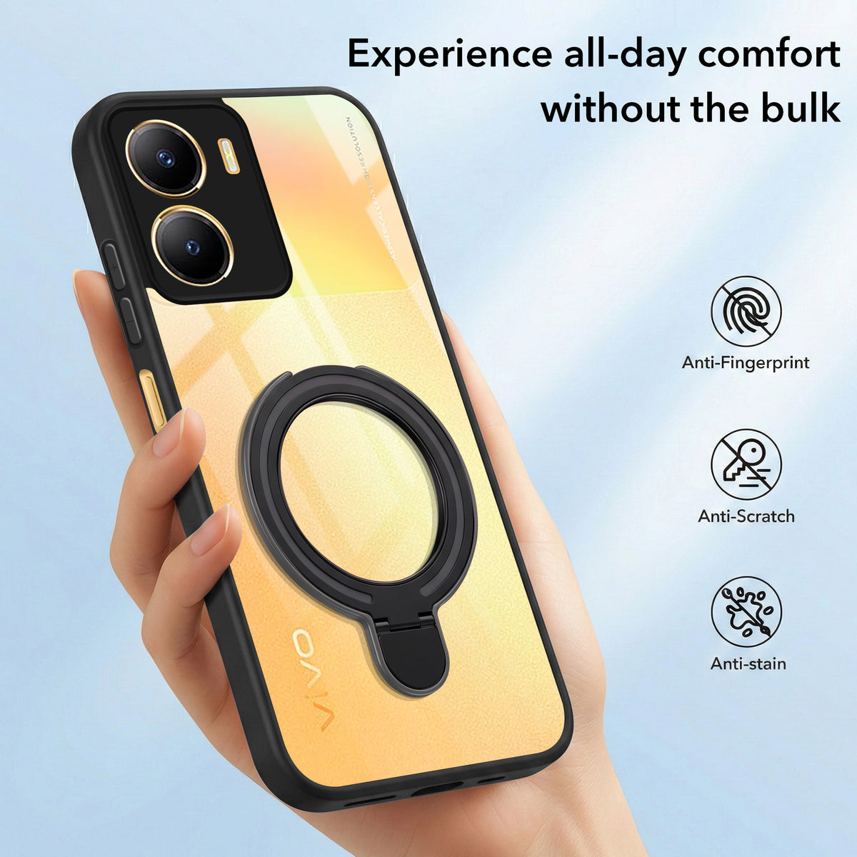For Vivo Y56 5G Back Cover Case (Kick Stand Ring Holder | Life time Anti Yellow | Camera Protection)
