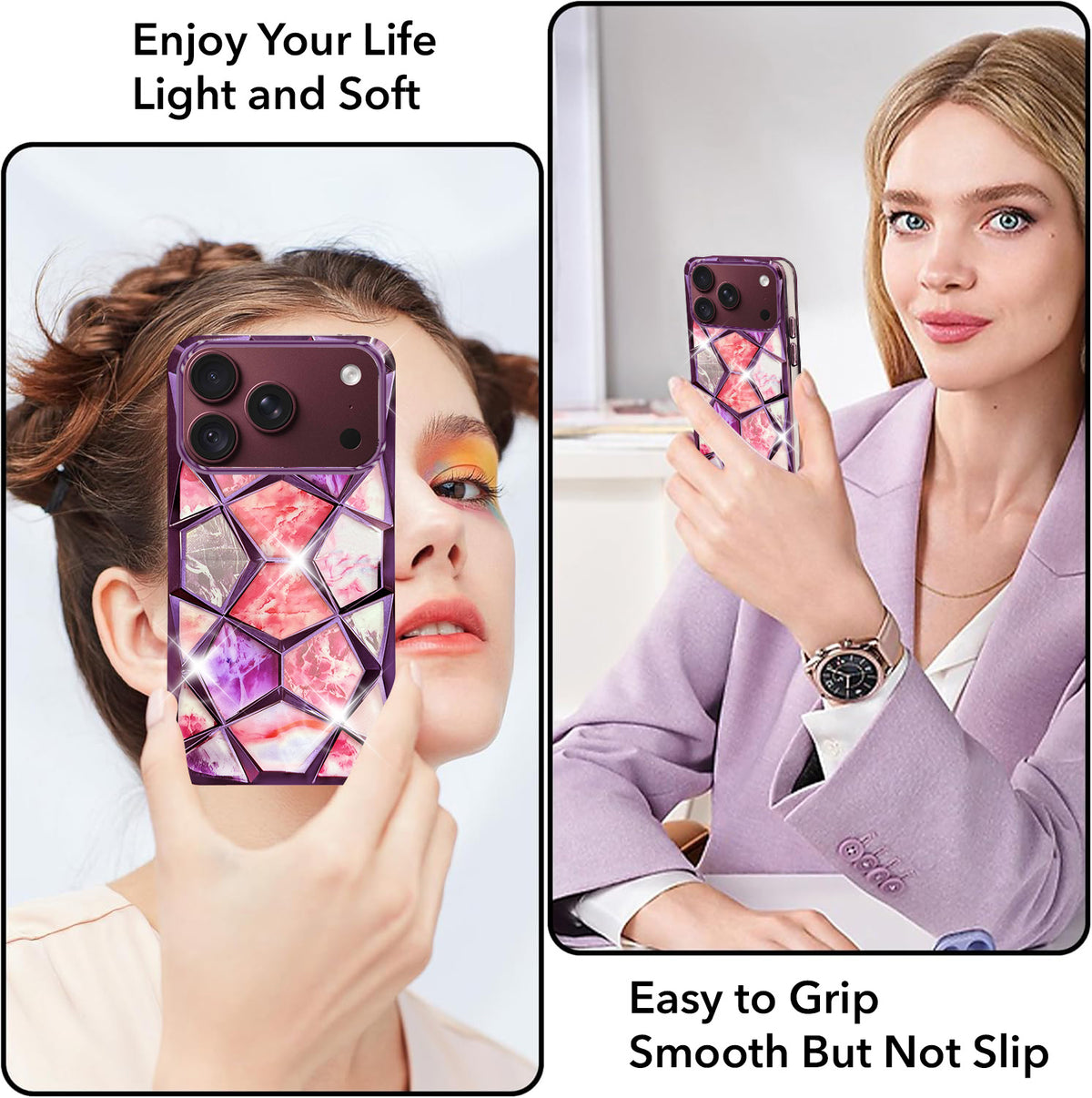 For Apple iPhone 18 Pro Back Cover Case Compatible 3D Silicone (Dual Design Glitter Sparkle and Detachable Diamond Print Case | Soft and Flexible)