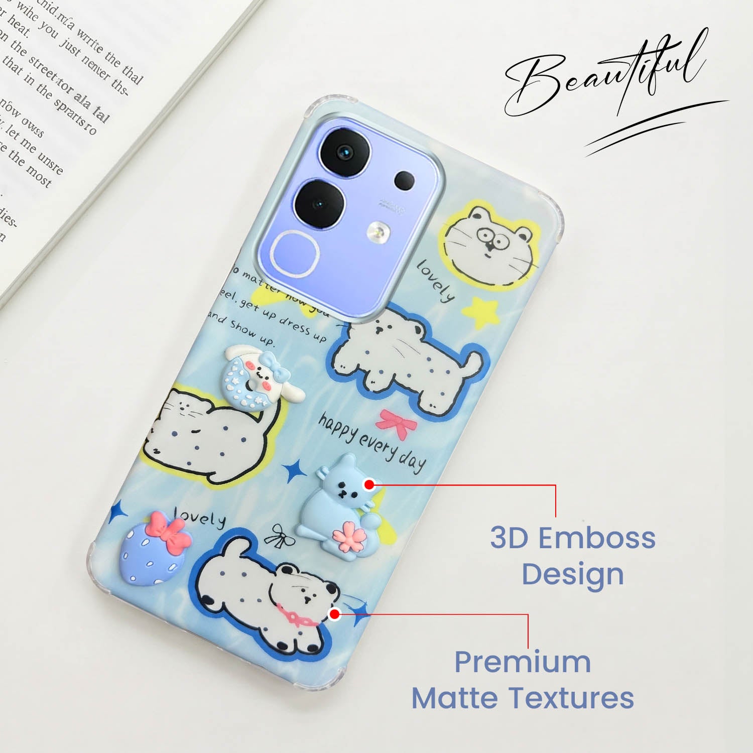 For Vivo iQOO Z10x Back Cover Case (3D Cute Cartoons | Hard Back Side Soft | Matte Premium Finish | HD Printing)