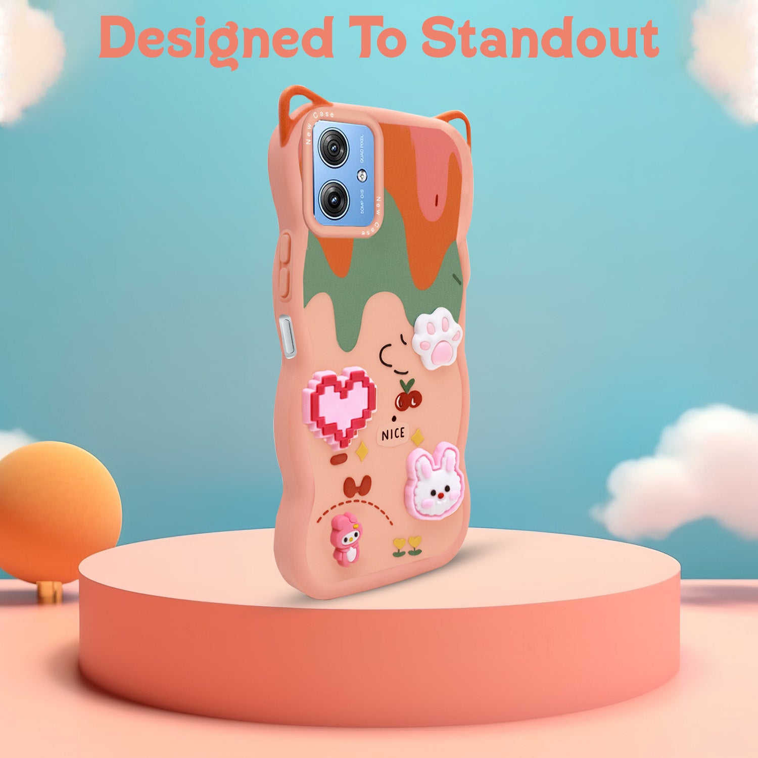 For Motorola Moto G64 5G Back Case Cover Strap (3D embossed Figures | Strap Holder | 360* Soft Cushion with Camera Bump)