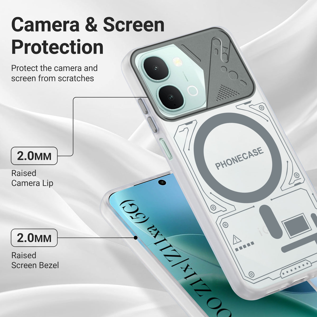 For Vivo iQOO Z11x 5G Metallic Back Cover Case (Metallic Camera Protection & Buttons | Translucent Milky Shade | Hard Polycarbonate)