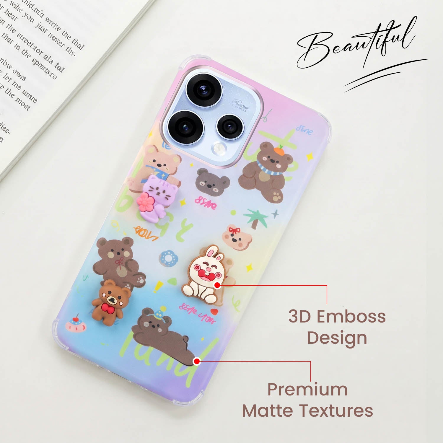 For Oppo Reno15 5G | Oppo Reno 15 5G Back Cover Case (3D Cute Cartoons | Hard Back Side Soft | Matte Premium Finish | HD Printing)