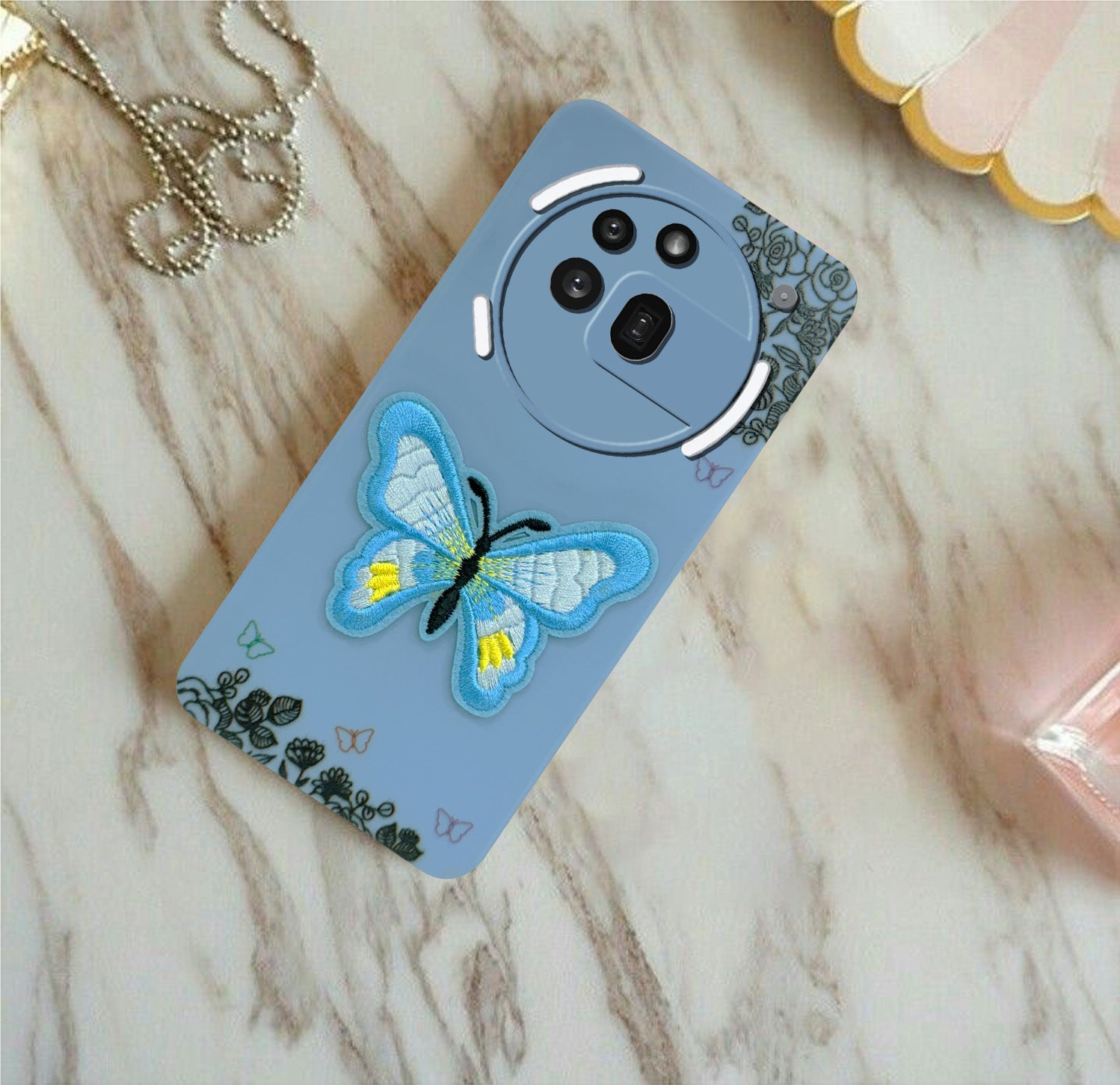 For Nothing Phone 3A Pro 5G Back Cover Case (Soft Butterfly Embroidery | Women Teen Girls | Camera Protection| Matte Silicone)