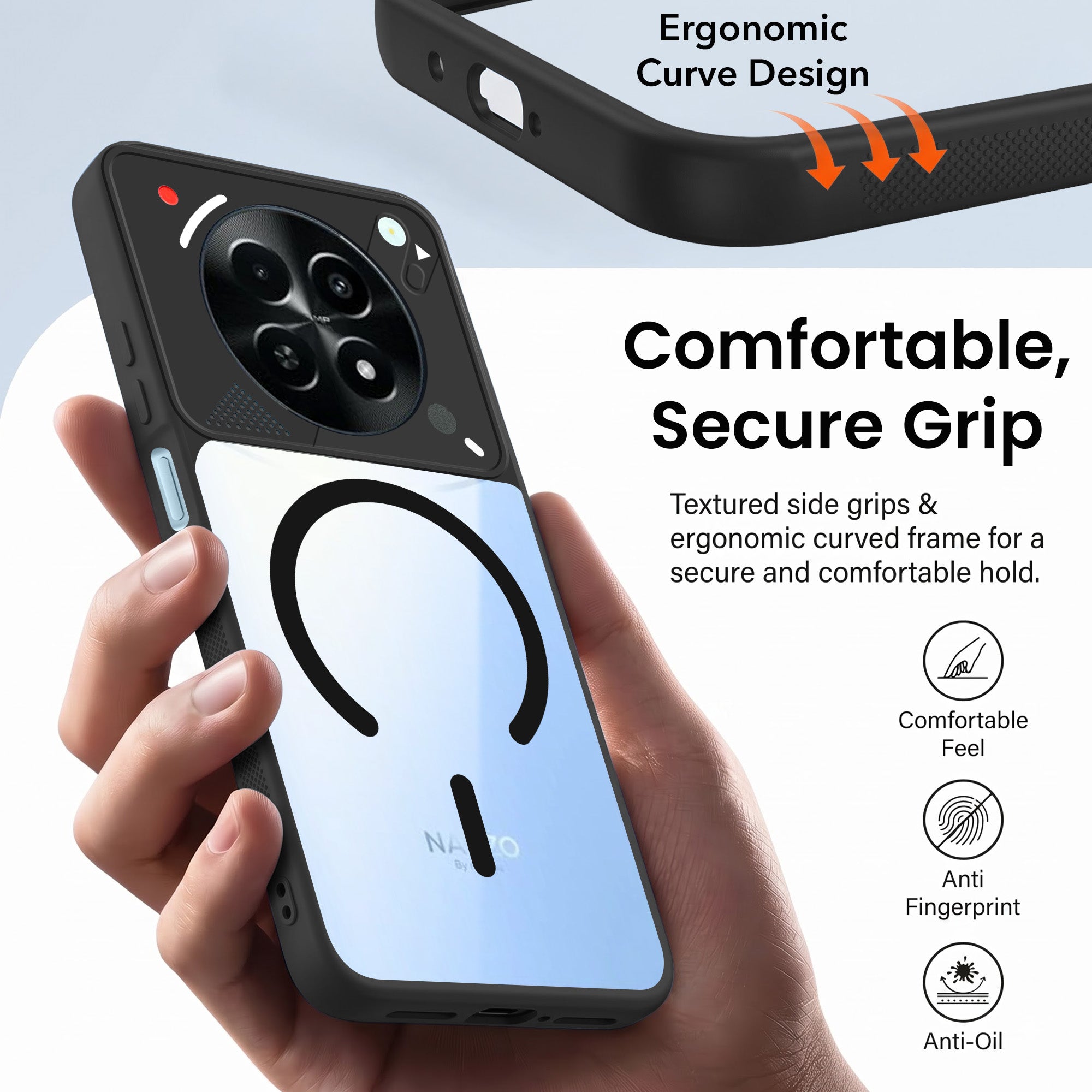 For Realme Narzo 70x 5G Back Cover Case Lifetime Anti-Yellow Clear (Camera Protection | Side Grip | Wireless MagSafe Compatible)