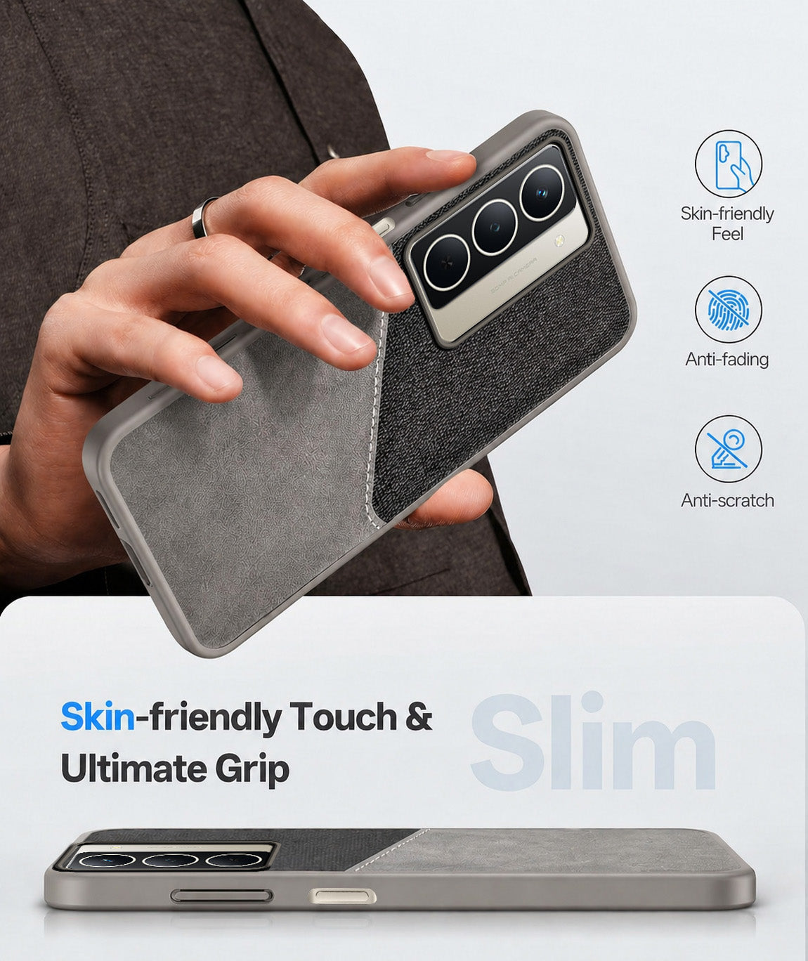 For Realme Narzo 80x Back Cover Case (Dual PU Leather Stitch | Professional Minimalist | Soft and Flexible)