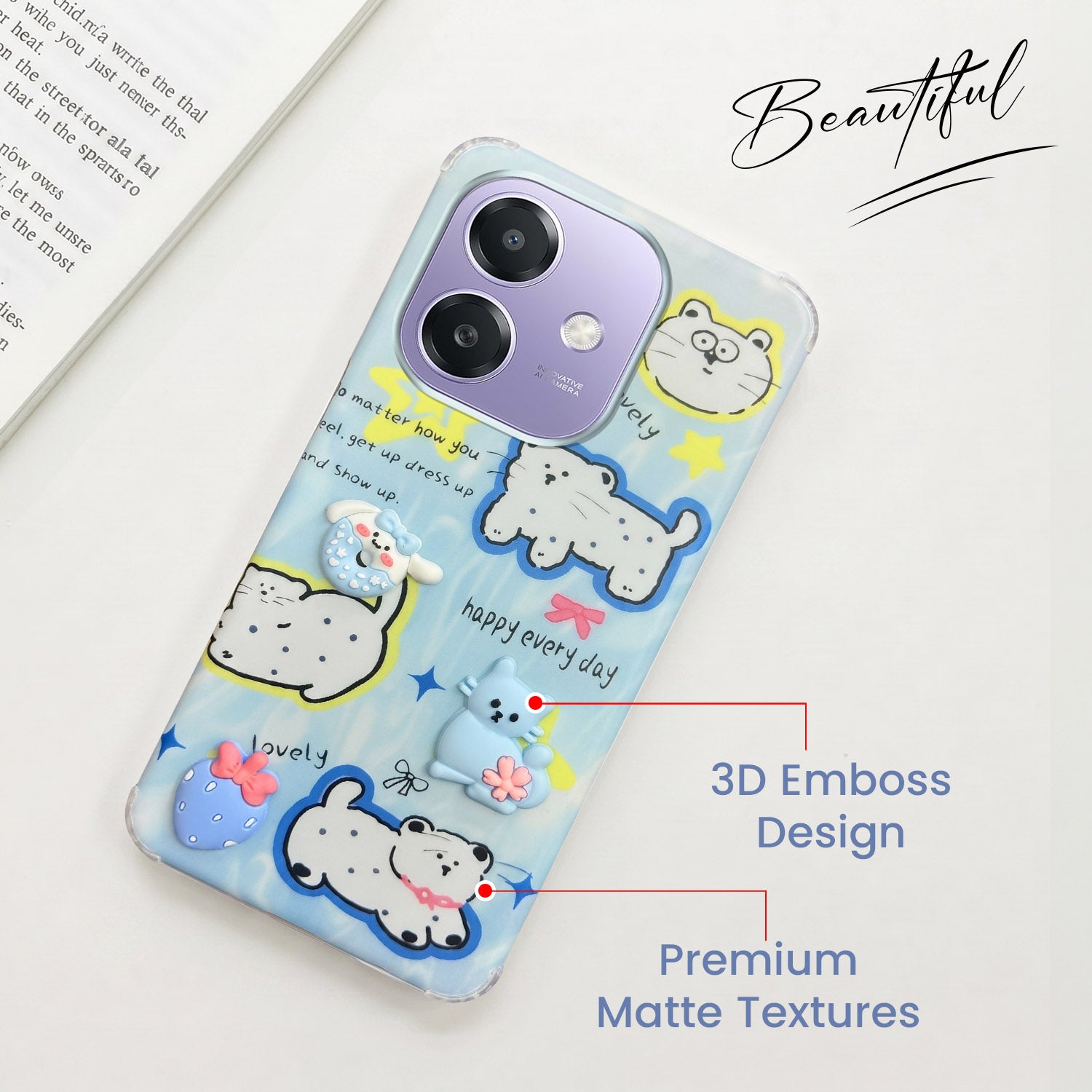For Oppo A3X (4G/5G) | Oppo A3 5G Back Cover Case (3D Cute Cartoons | Hard Back Side Soft | Matte Premium Finish | HD Printing)