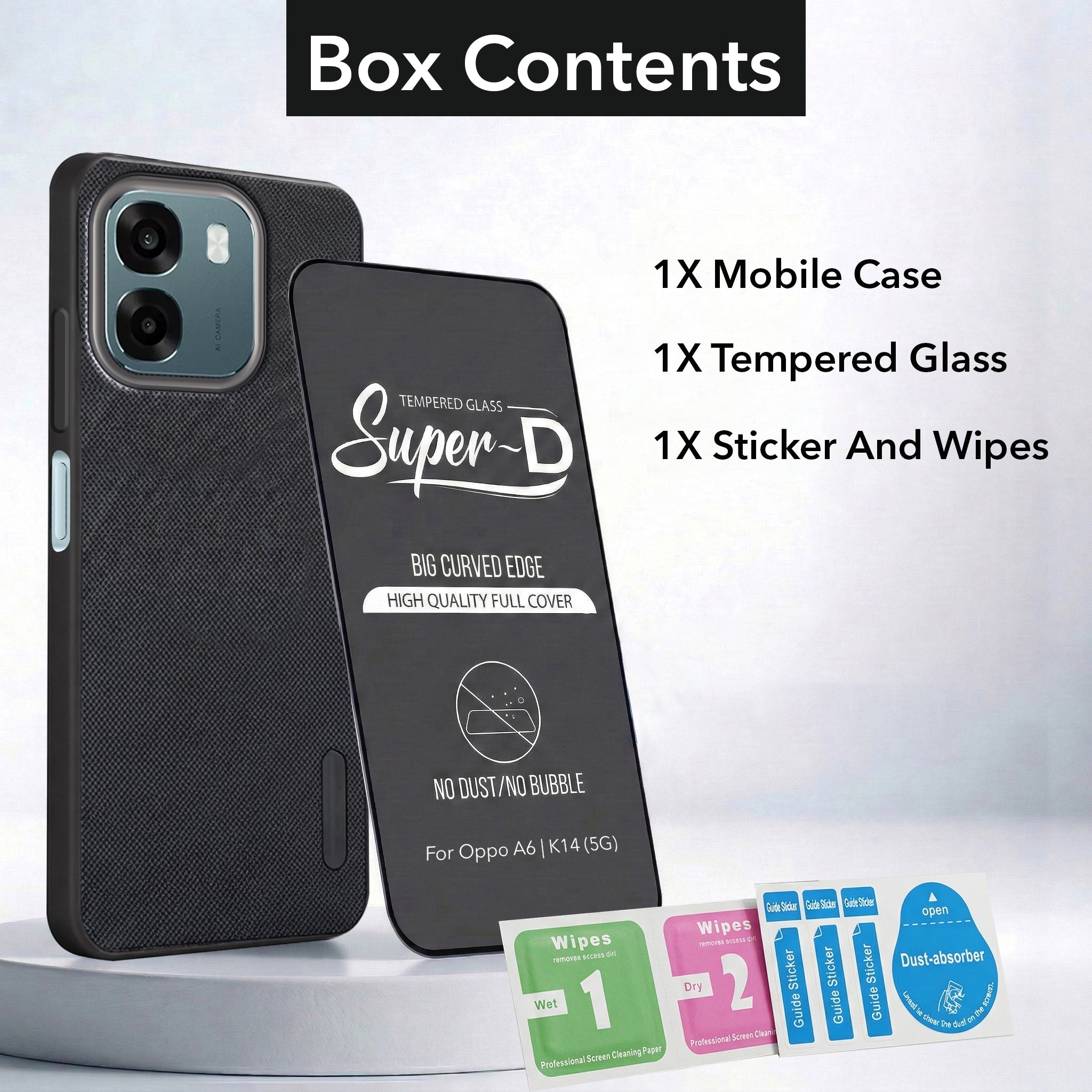 For Oppo A6 & Oppo K14 Combo (Textured Grip Design | Micro-Fiber Cloth Inside | Oleophobic Coating Screen Glass)