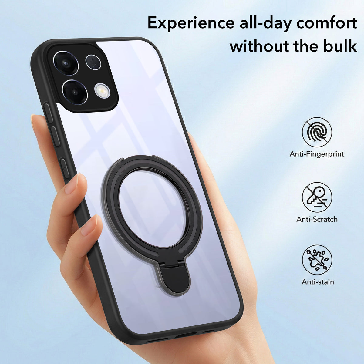 For Oppo K13 Back Cover Case (Kick Stand Ring Holder | Life time Anti Yellow | Camera Protection)