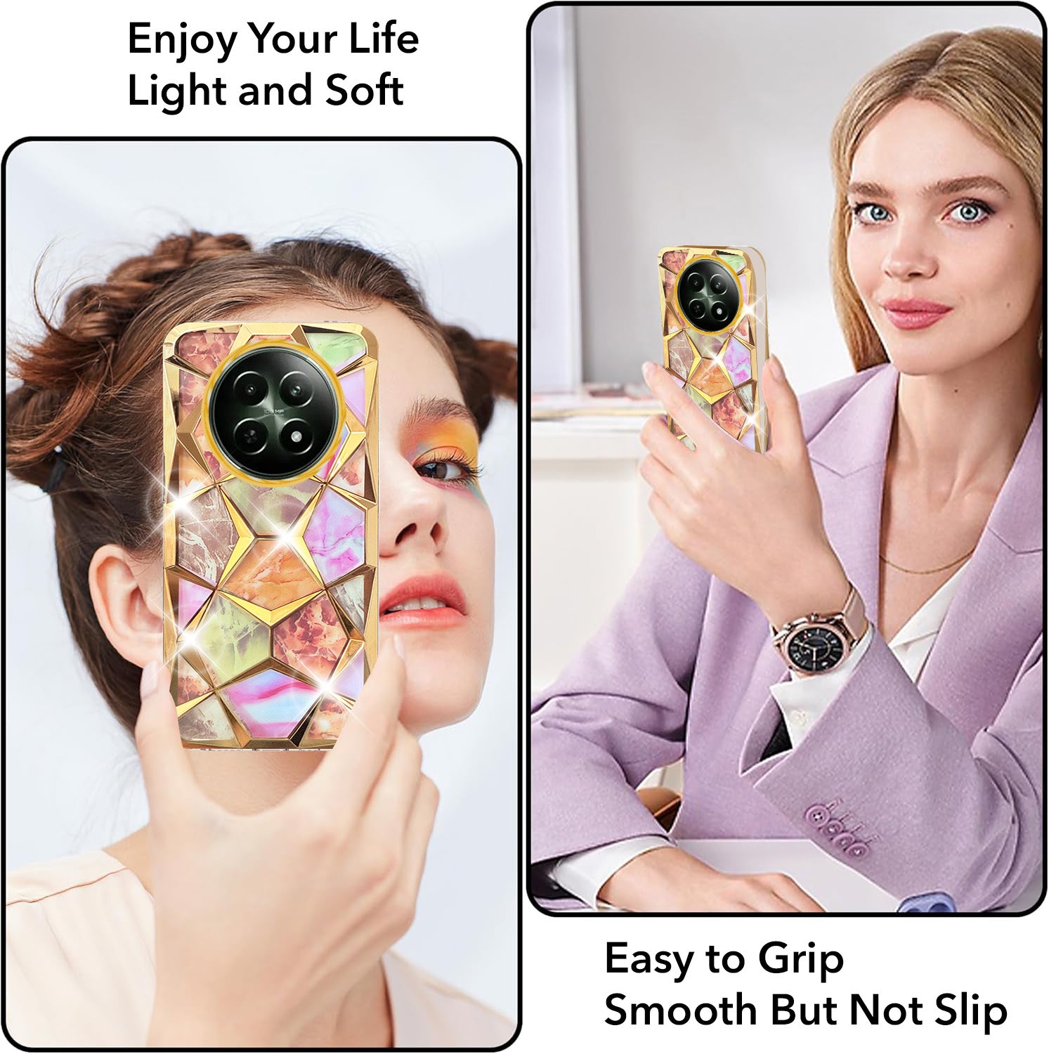 For Realme 12 | Realme 12X Back Cover Case( Dual Design Glitter Sparkle and Detachable Diamond Print Case | Soft and Flexible)