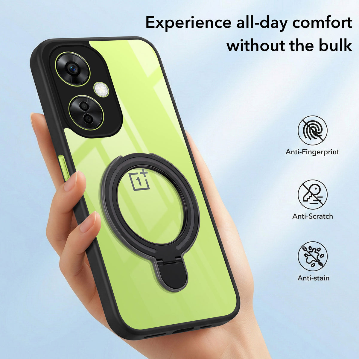 For OnePlus Nord CE 3 Lite Back Cover Case (Kick Stand Ring Holder | Life time Anti Yellow | Camera Protection)
