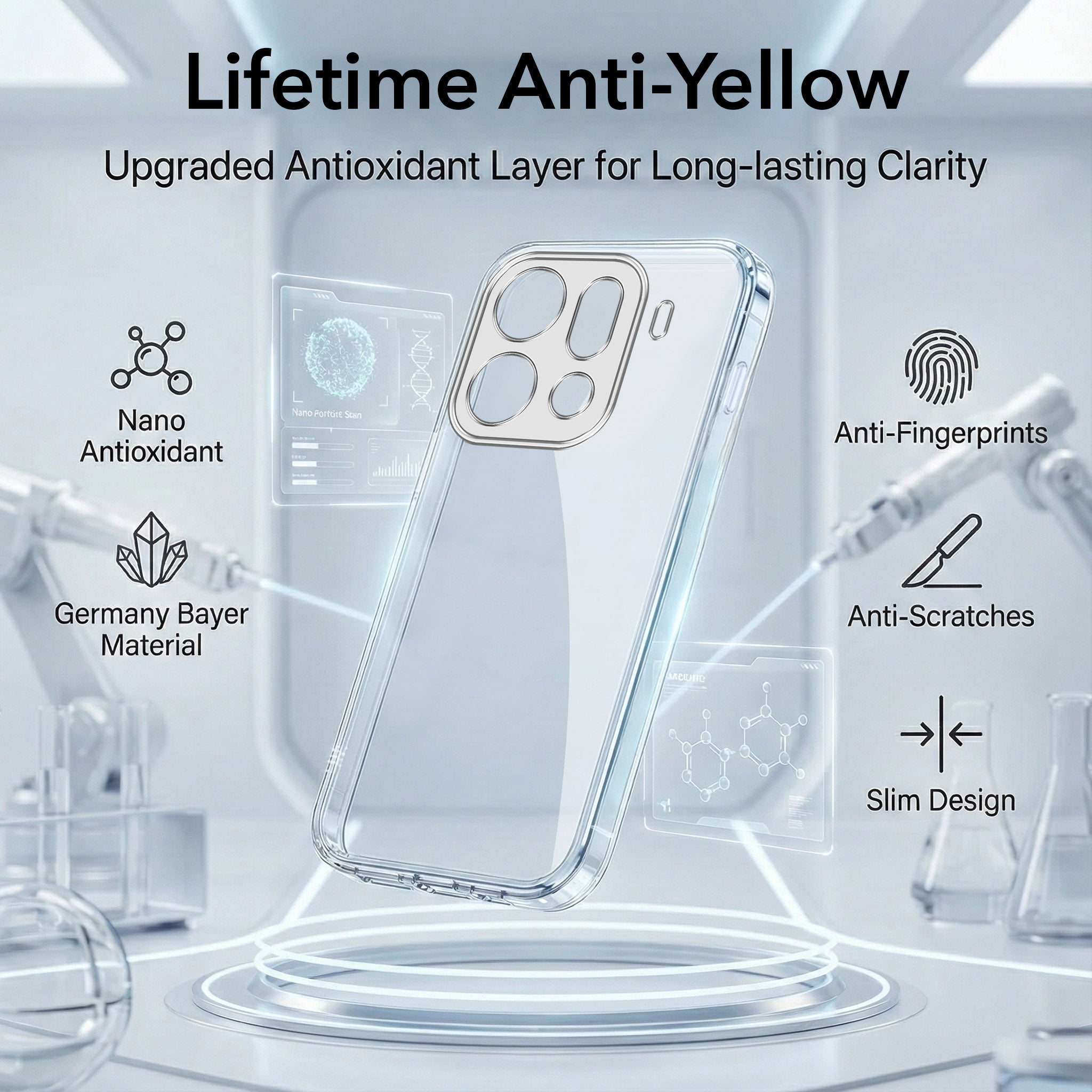 For Oppo Find X9 Pro Combo with Back Cover and 9H Tempered Glass (Lifetime Anti-Yellow | Sleek Hard Crystal | Oleophobic Coating Screen Glass)
