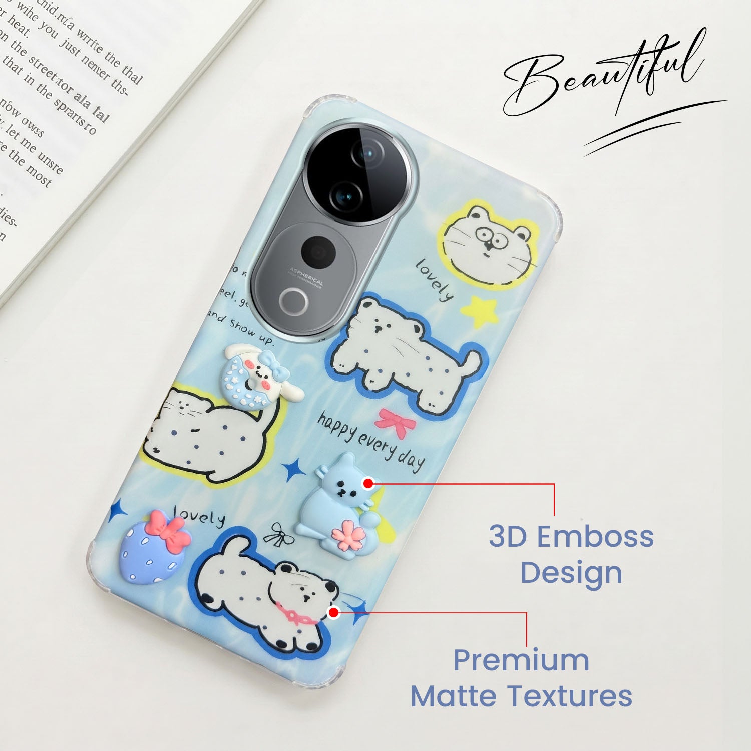 For Vivo T3 Ultra Back Cover Case (3D Cute Cartoons | Hard Back Side Soft | Matte Premium Finish | HD Printing)