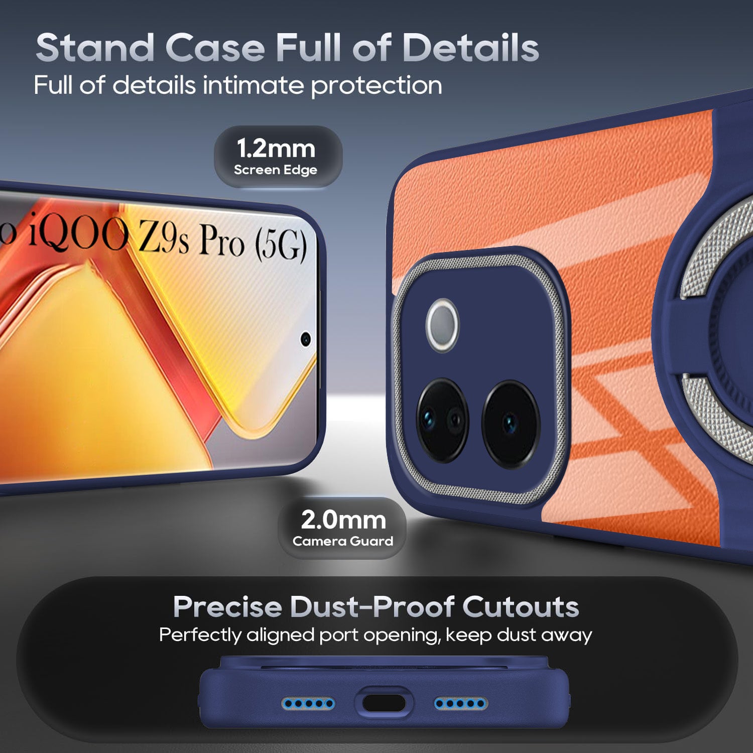 For Vivo iQOO Z9s Pro Back Cover Case with stand (Built-in Ring Holder Kickstand | Lifetime Anti Yellow | Camera Protection)