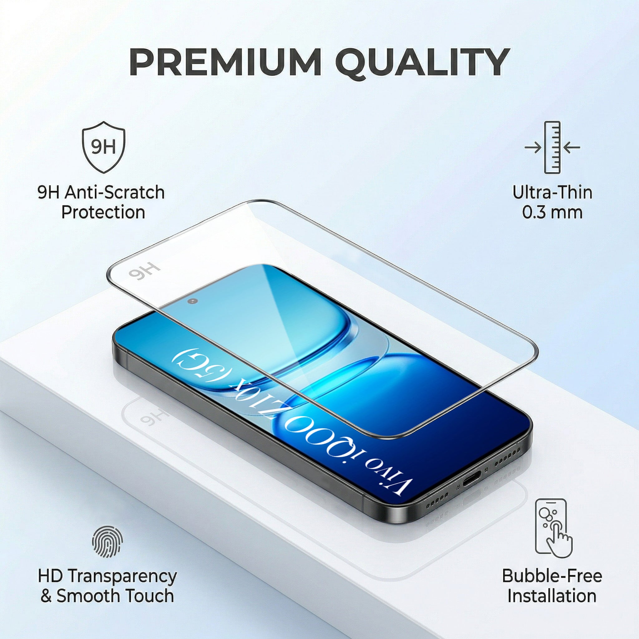 For Vivo iQOO Z10x Combo with Back Cover and 9H Tempered Glass (Lifetime Anti-Yellow | Crystal Clear Shockproof | Oleophobic Coating Screen Glass)