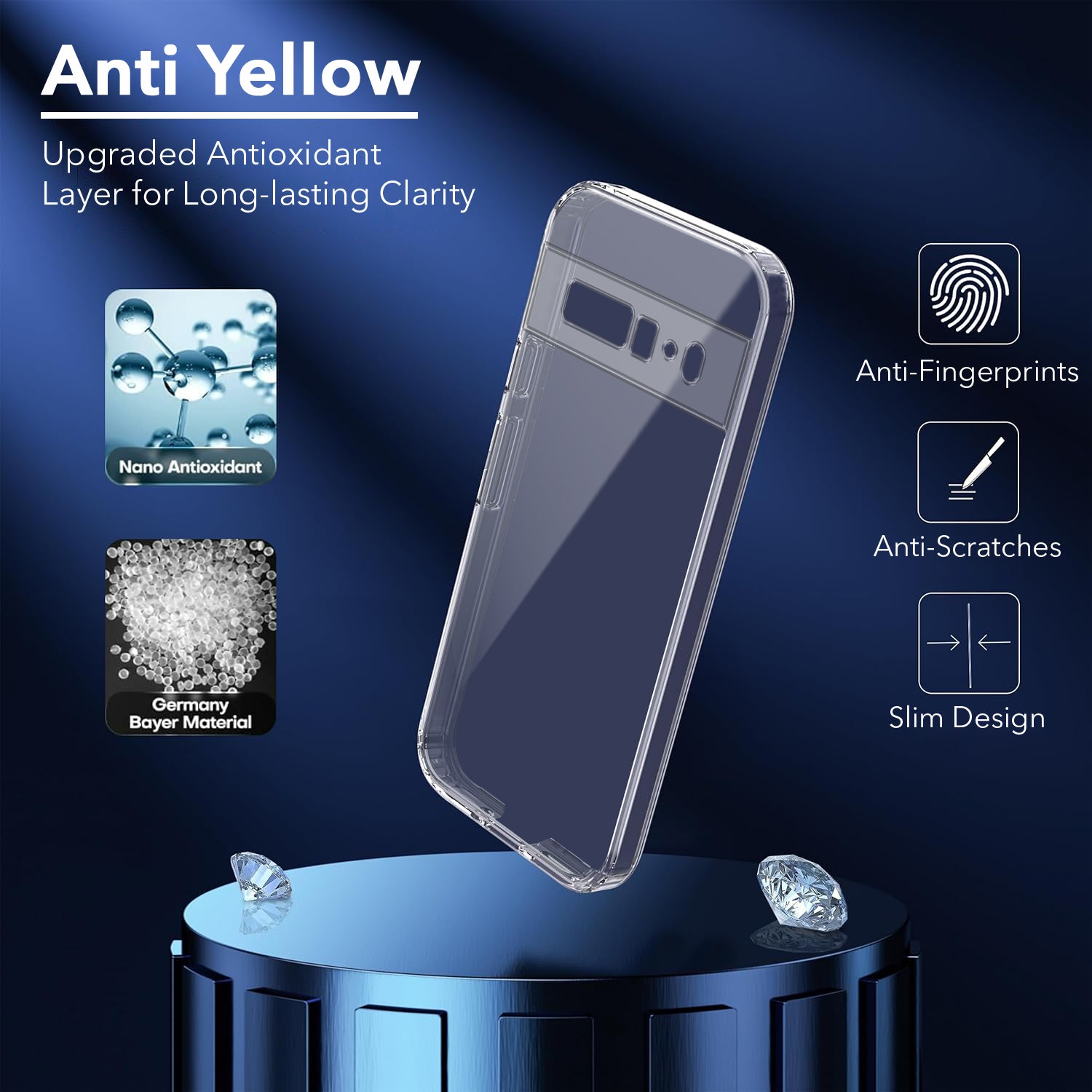 For Google Pixel 6 Pro Back Cover Case Lifetime Anti-Yellow Clear (Sleek Hard Crystal | Shockproof and Camera Protection