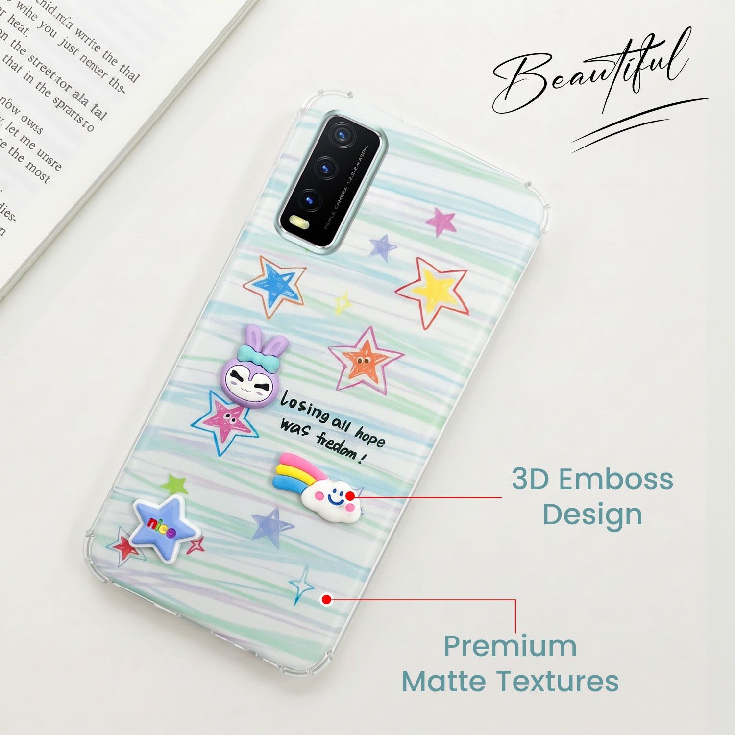 For Vivo Y20A | Y20T | Y20G Back Cover Case (3D Cute Cartoons | Hard Back Side Soft | Matte Premium Finish | HD Printing)