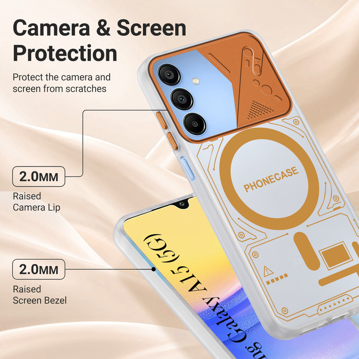 For Samsung Galaxy A15 5G Metallic Back Cover Case (Metallic Camera Protection & Buttons | Translucent Milky Shade | Hard Polycarbonate)
