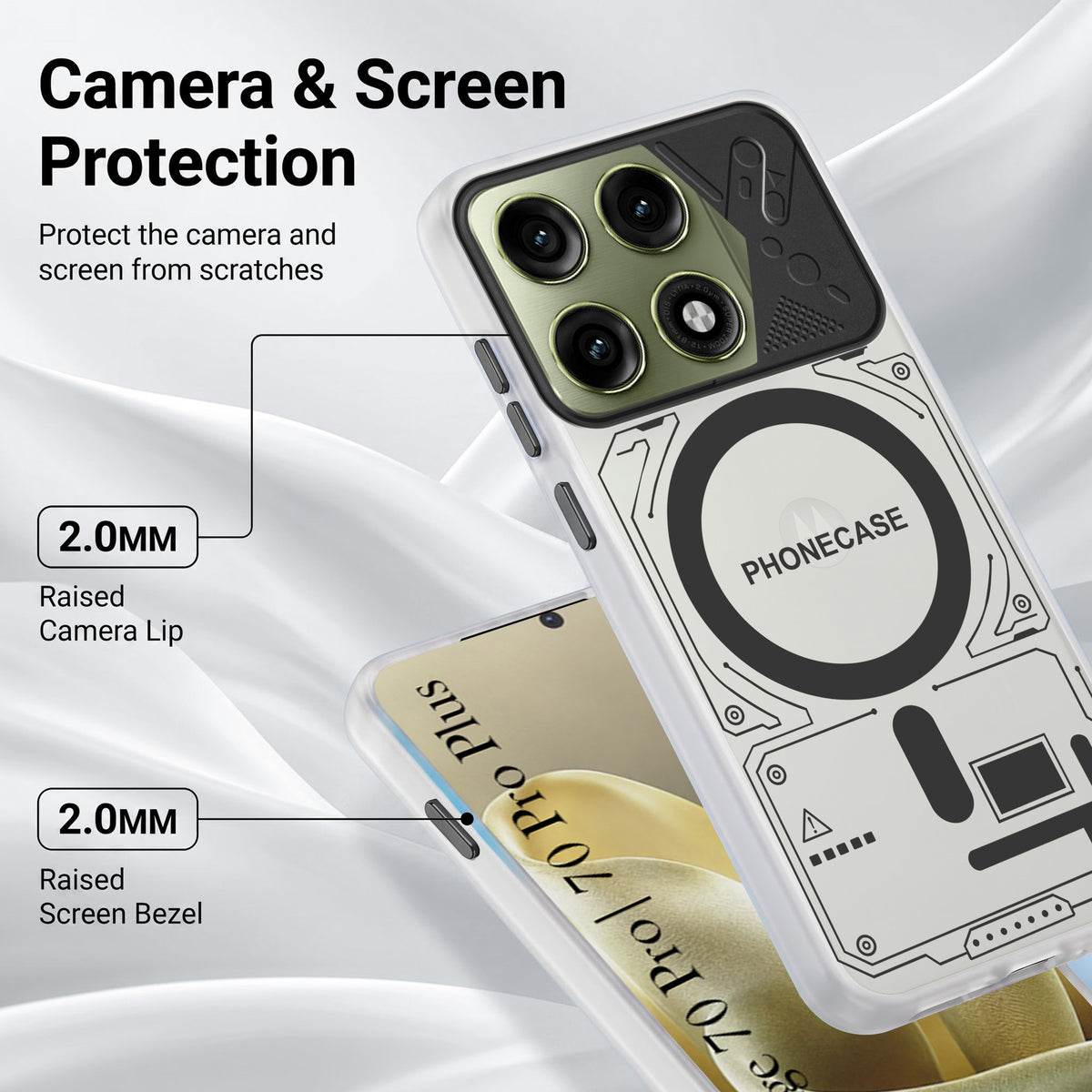 For Motorola Edge 70 Pro | Edge 70 Pro Plus Metallic Back Cover Case (Metallic Camera Protection & Buttons | Translucent Milky Shade | Hard Polycarbonate)