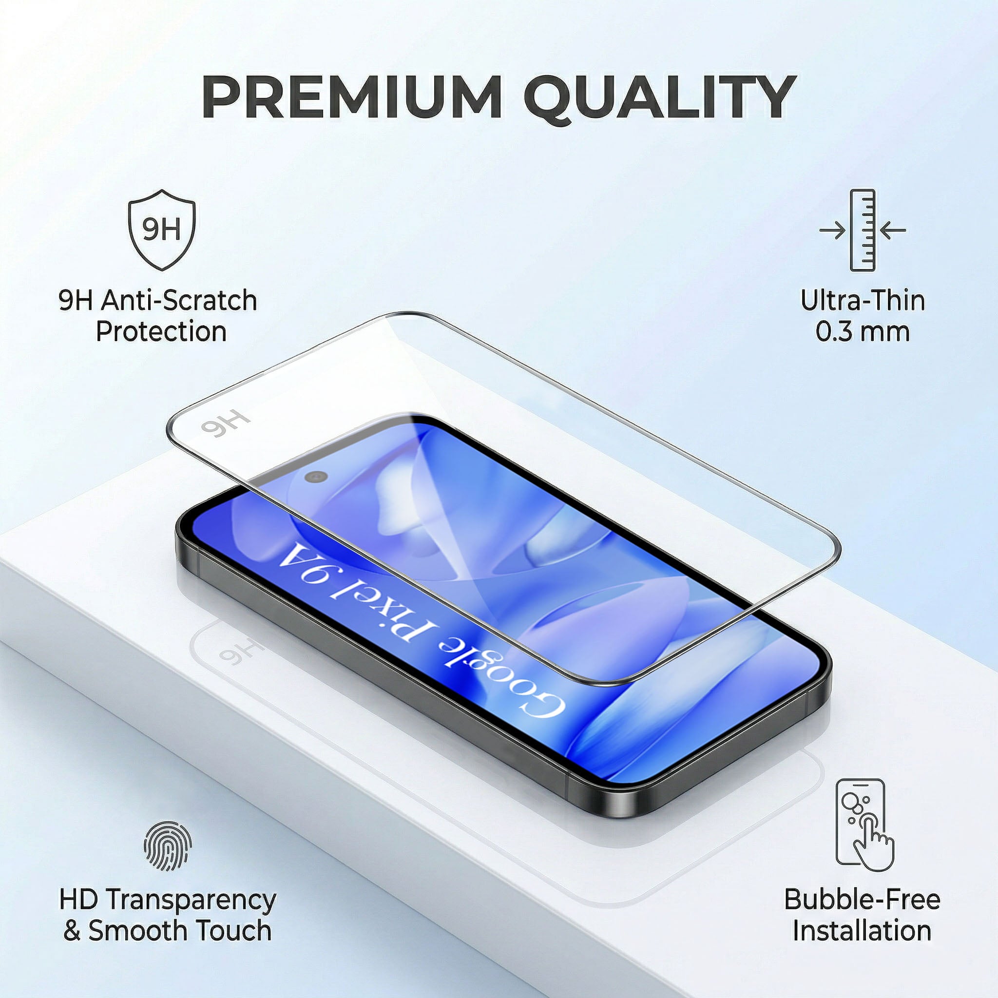 For Google Pixel 9A Combo with Back Cover and 9H Tempered Glass (Lifetime Anti-Yellow | Crystal Clear Shockproof | Oleophobic Coating Screen Glass)