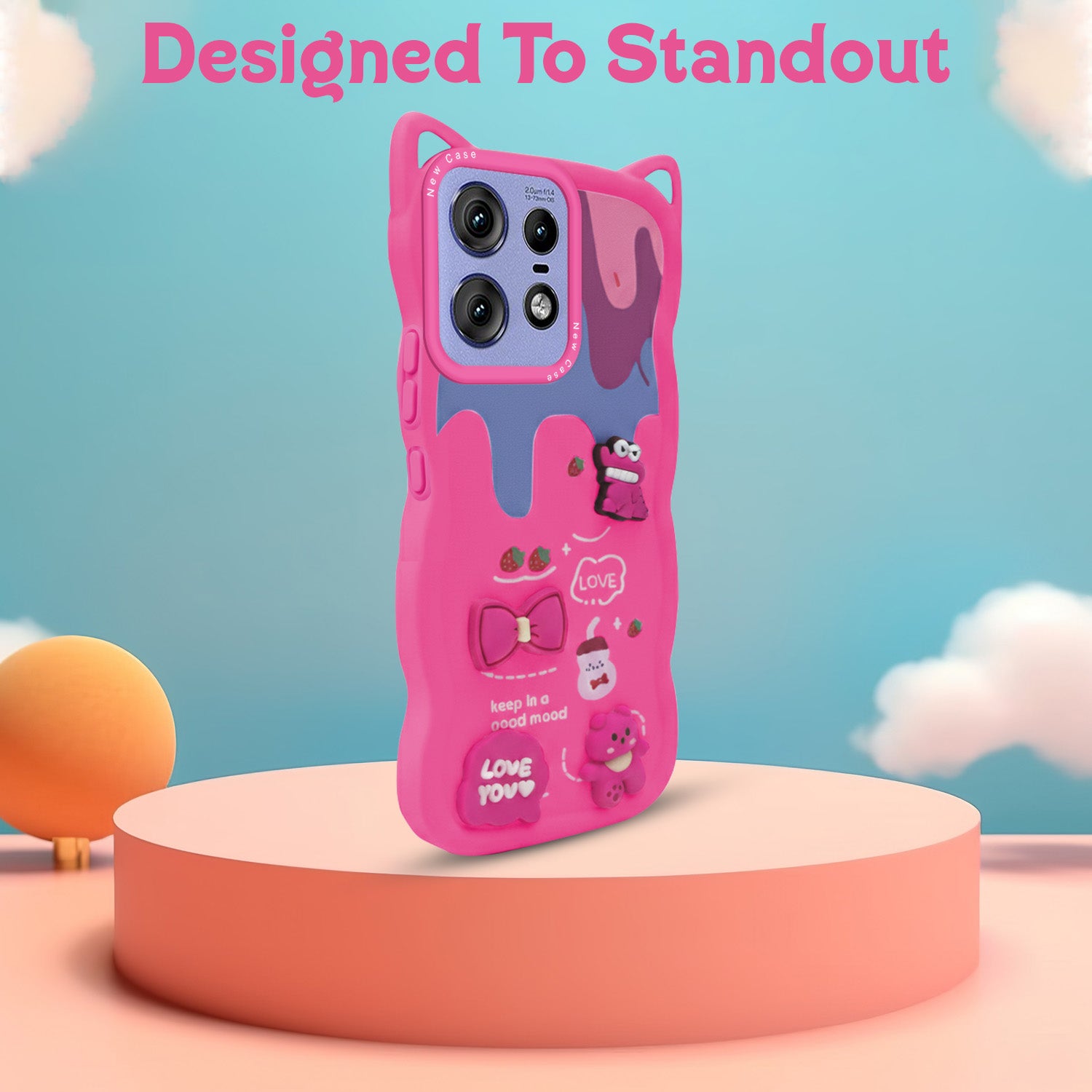 For Motorola Moto Edge 50 Pro Back Case Cover Strap (3D embossed Figures | Strap Holder | 360* Soft Cushion with Camera Bump)