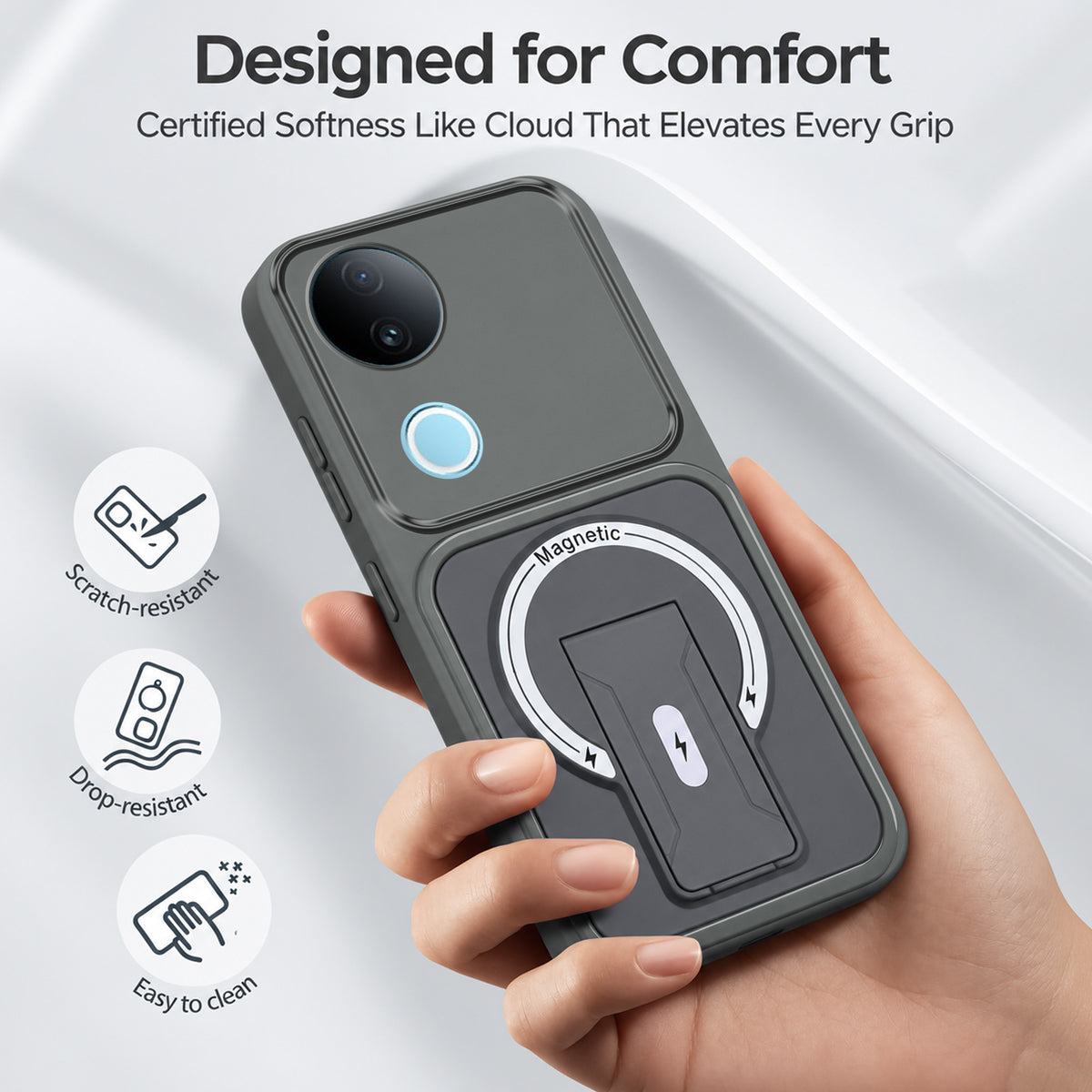 For Vivo iQOO Z10R Back Case Cover Metallic (Hybrid Armor Kickstand | MagSafe Compatible | Camera Protection Shockproof)