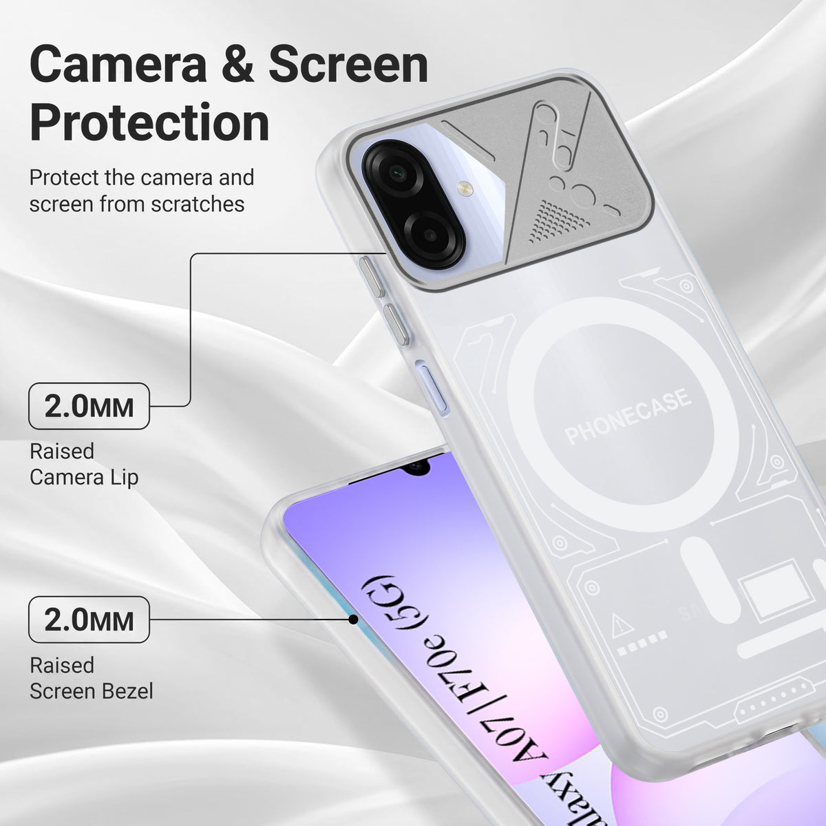 For Samsung Galaxy A07 5G | F70e 5G Metallic Back Cover Case (Metallic Camera Protection & Buttons | Translucent Milky Shade | Hard Polycarbonate)