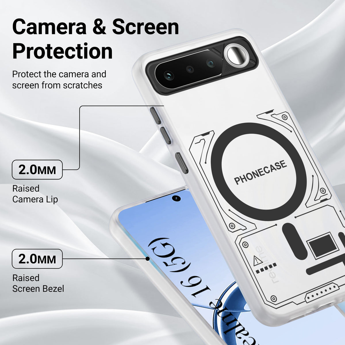 For Realme 16 Metallic Back Cover Case (Metallic Camera Protection & Buttons | Translucent Milky Shade | Hard Polycarbonate)
