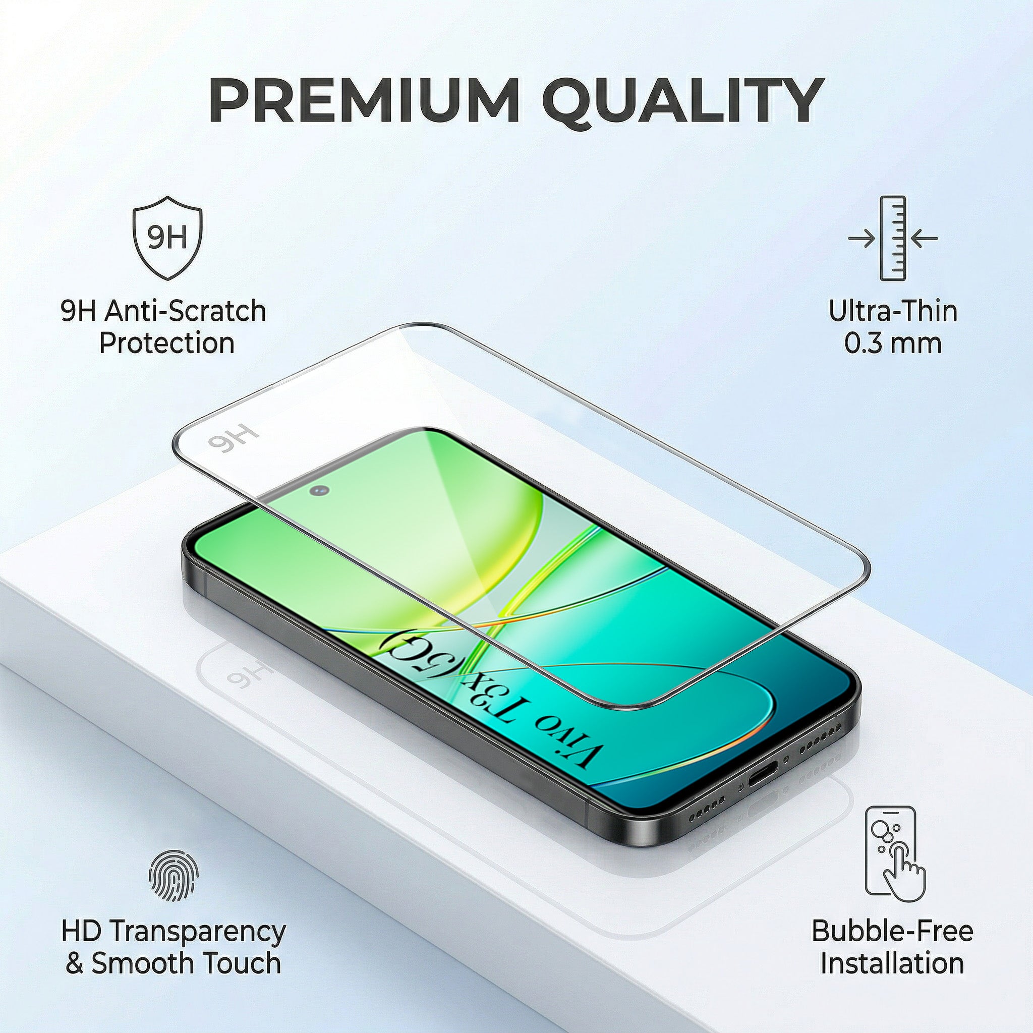 For Vivo T3X 5G Combo with Back Cover and 9H Tempered Glass (Lifetime Anti-Yellow | Crystal Clear Shockproof | Oleophobic Coating Screen Glass)