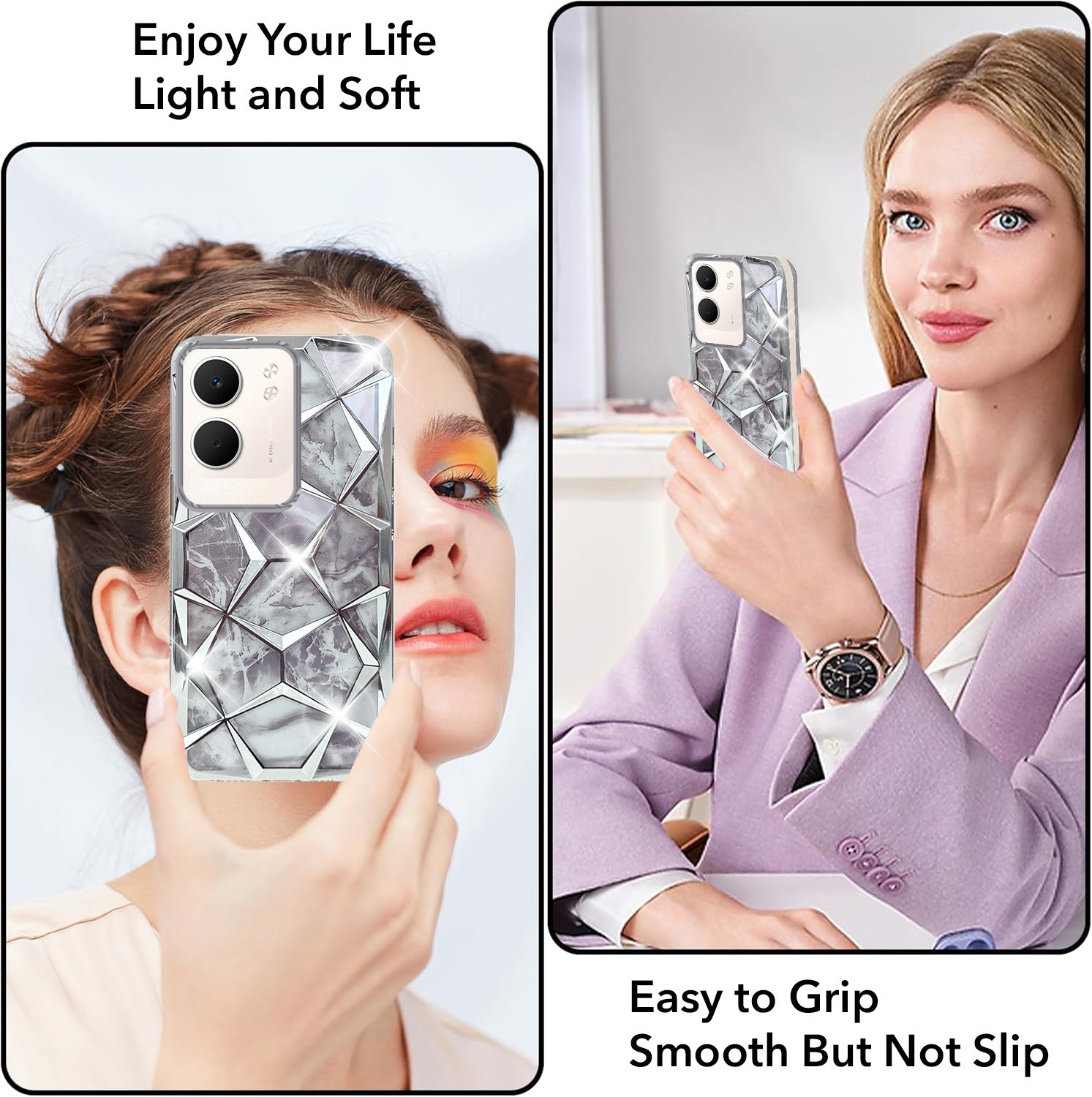 For Oppo A5X 3D Silicone Back Cover Case Compatible (Dual Design Glitter Sparkle and Detachable Diamond Print Case | Soft and Flexible)