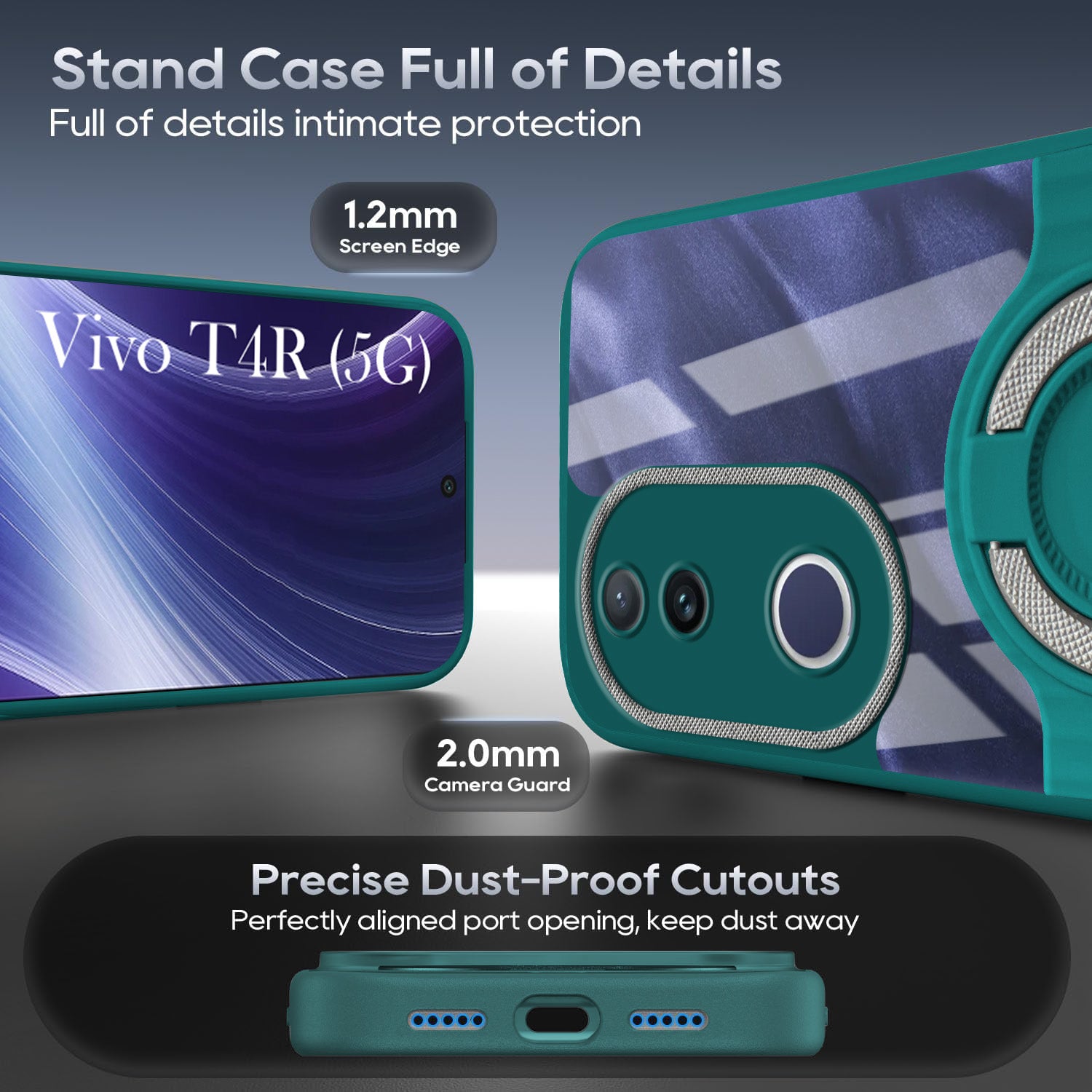 For Vivo T4R Back Cover Case with stand (Built-in Ring Holder Kickstand | Lifetime Anti Yellow | Camera Protection)