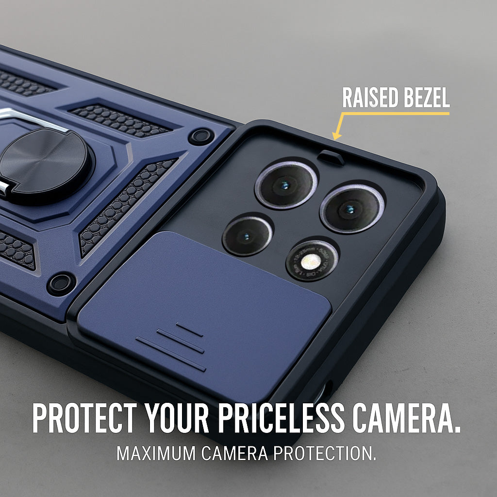 For Motorola Moto G86 Power Back Cover Case Hybrid Armor (Sliding Shutter Camera Protection | Polycarbonate |Ring Holder Kickstand)