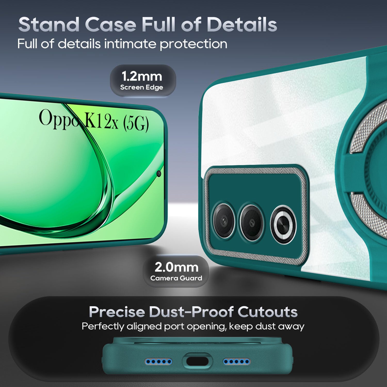 For Oppo K12x 5G Back Cover Case with stand (Built-in Ring Holder Kickstand | Lifetime Anti Yellow | Camera Protection)
