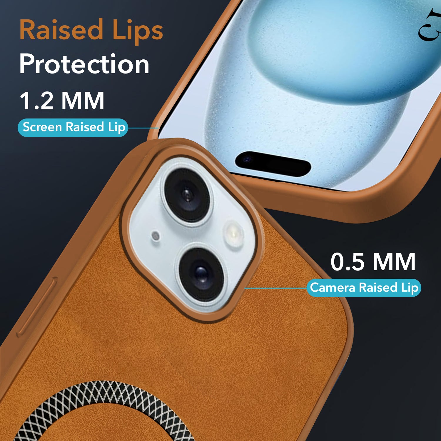 For Apple iPhone 15 Back Cover Case Leather Finish (MagSafe Compatible Wireless Charging | Soft Touch | Camera Bump Protection)