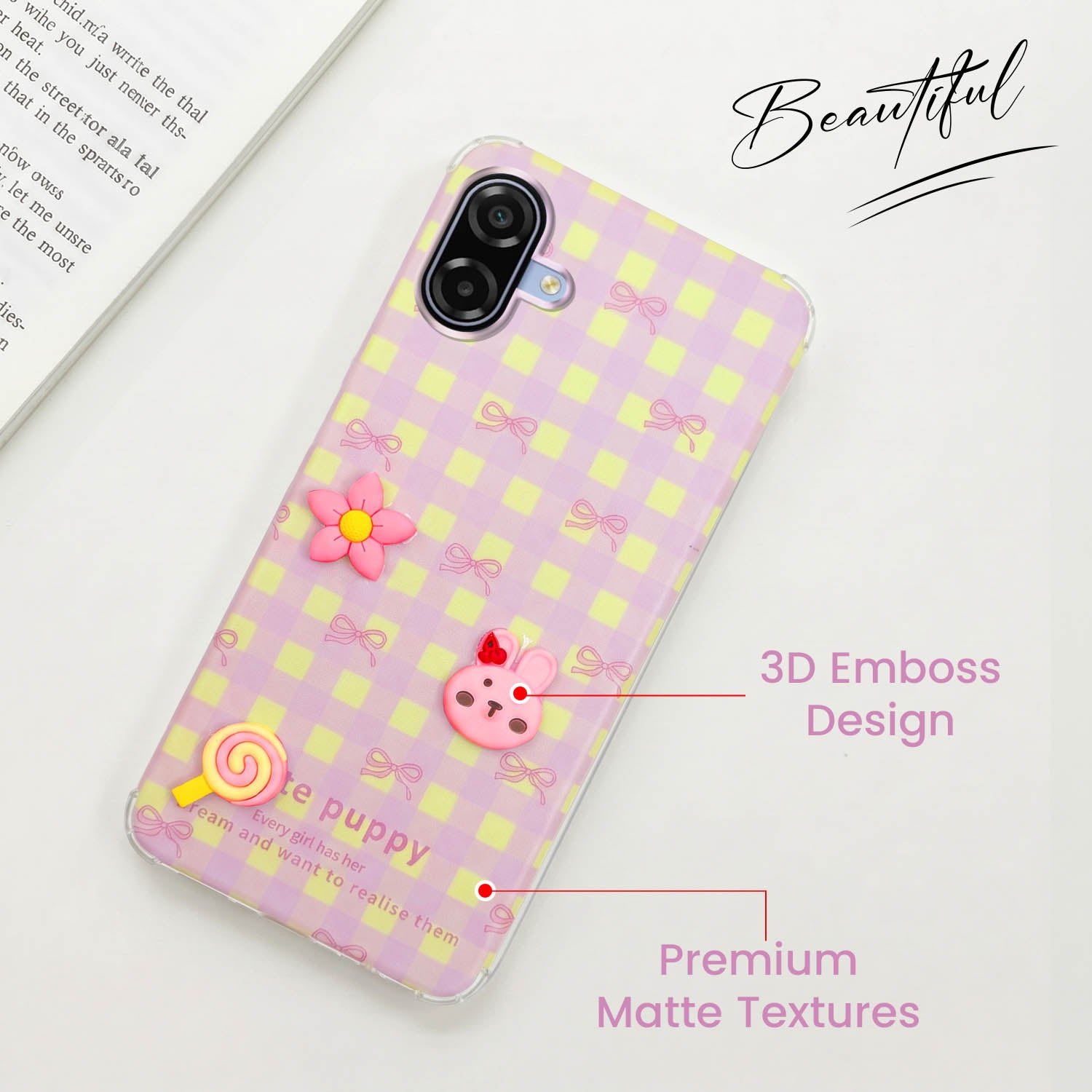 For Samsung Galaxy M17e Back Cover Case (3D Cute Cartoons | Hard Back Side Soft | Matte Premium Finish | HD Printing)