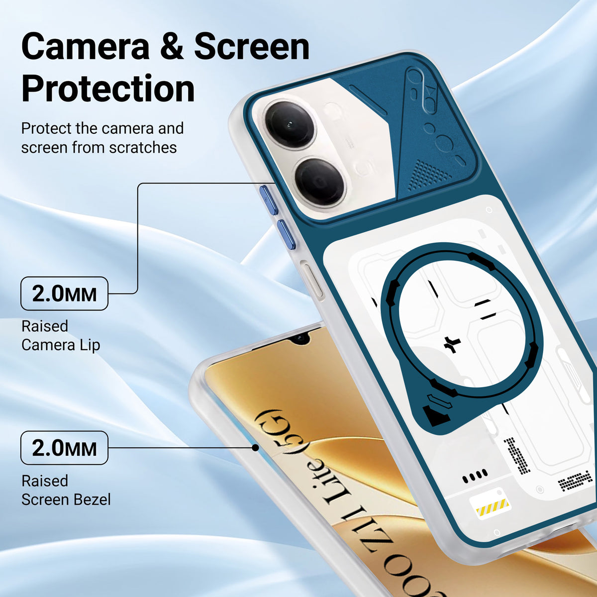 For Vivo iQOO Z11 Lite Metallic Back Cover Case (Metallic Camera Protection & Buttons | Translucent Milky Shade | Hard Polycarbonate)