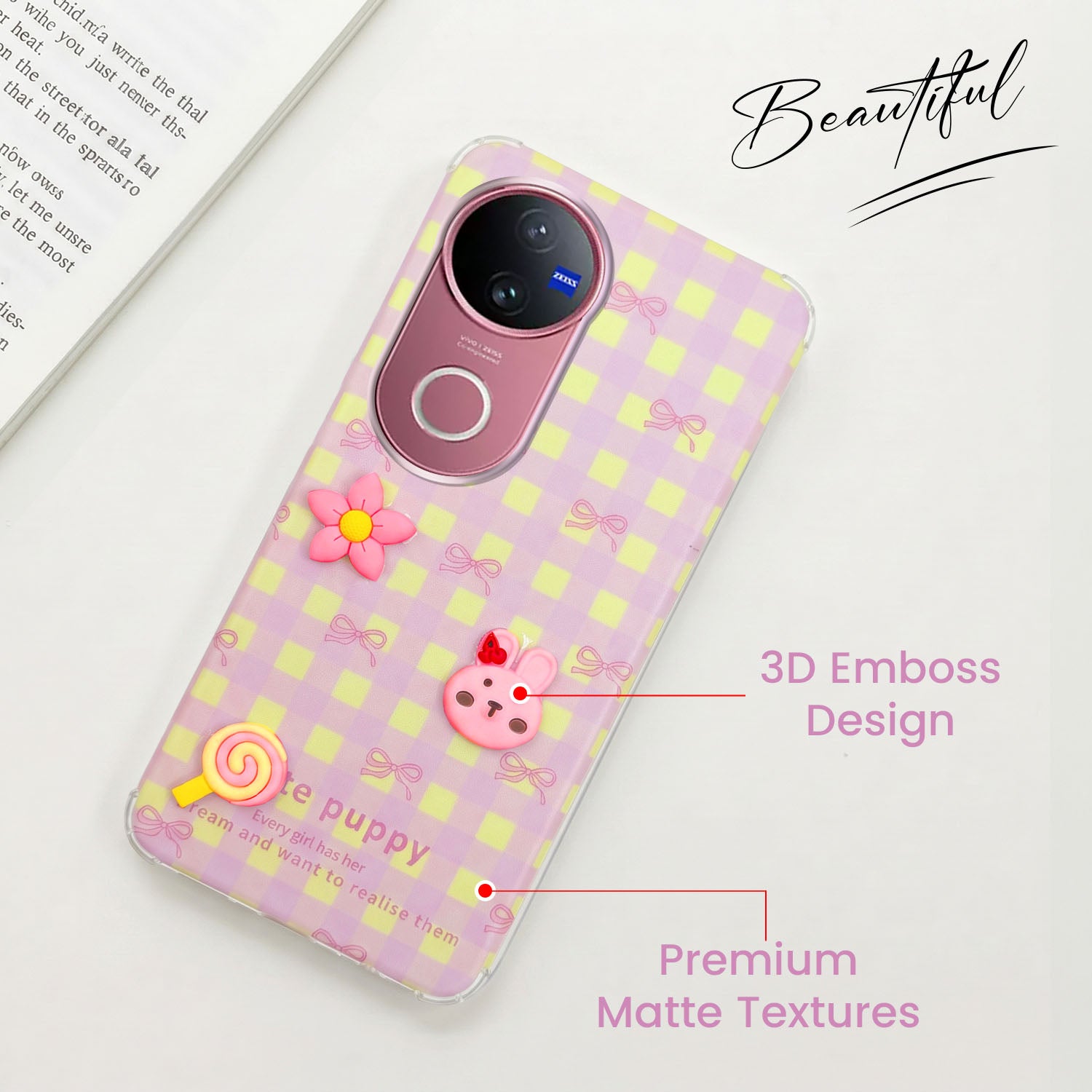 For Vivo V50 | Vivo V50e Back Cover Case (3D Cute Cartoons | Hard Back Side Soft | Matte Premium Finish | HD Printing)