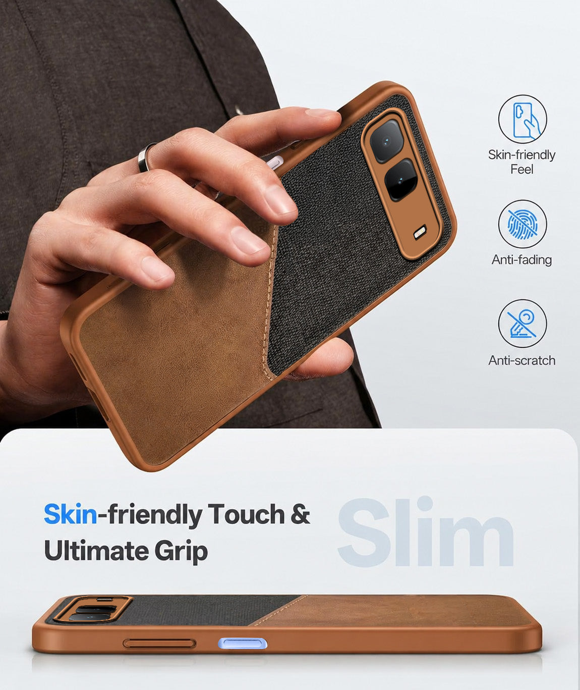 For Infinix Hot 60i 5G Back Cover Case (Dual PU Leather Stitch | Professional Minimalist | Soft and Flexible)