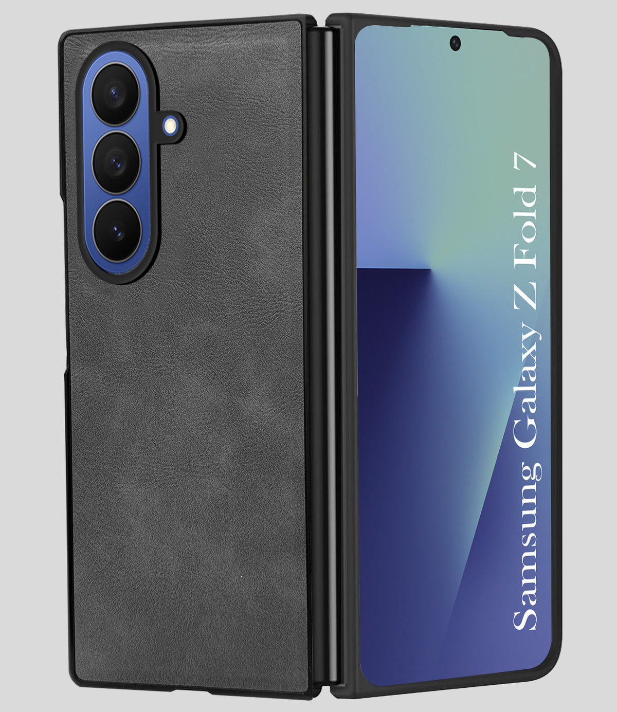 For Samsung Galaxy Z Fold 7 Back Case Cover Premium Genuine Leather (Integrated Front Screen Protector | Inside Microfiber Cloth)