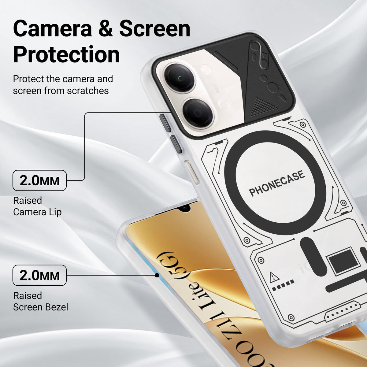 For Vivo iQOO Z11 Lite Metallic Back Cover Case (Metallic Camera Protection & Buttons | Translucent Milky Shade | Hard Polycarbonate)