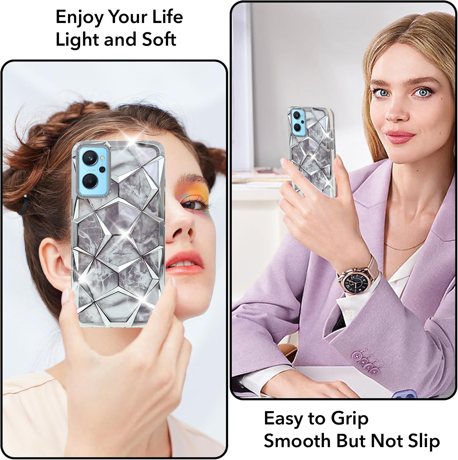 For Realme 9i 4G Back Cover Case (Dual Design Glitter Sparkle and Detachable Diamond Print Case | Soft and Flexible)