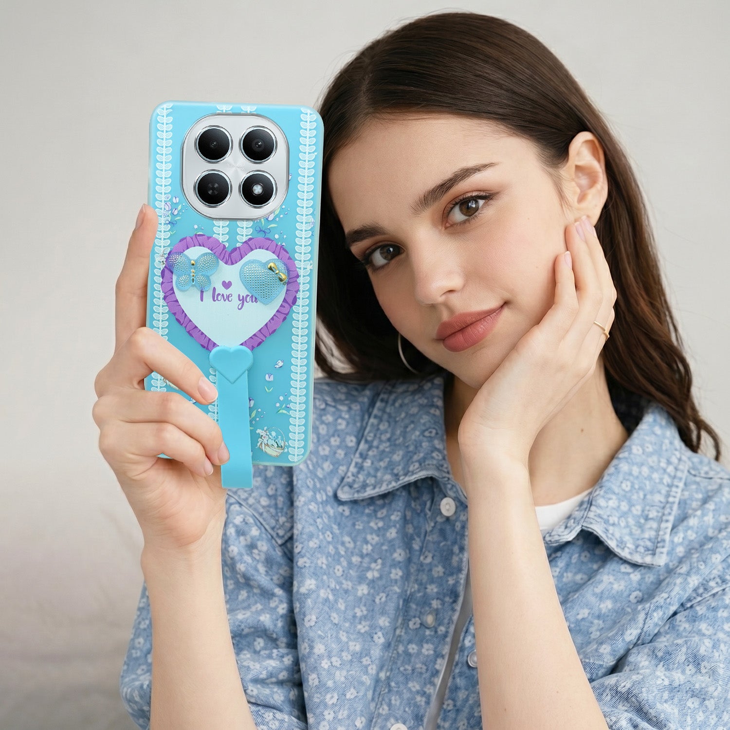 For Xiaomi Redmi Note 15 5G | Redmi Note 15 SE 5G Back Cover Case (3D Cute Heart Strap Holder | Camera Protection | Designer Girls Print)