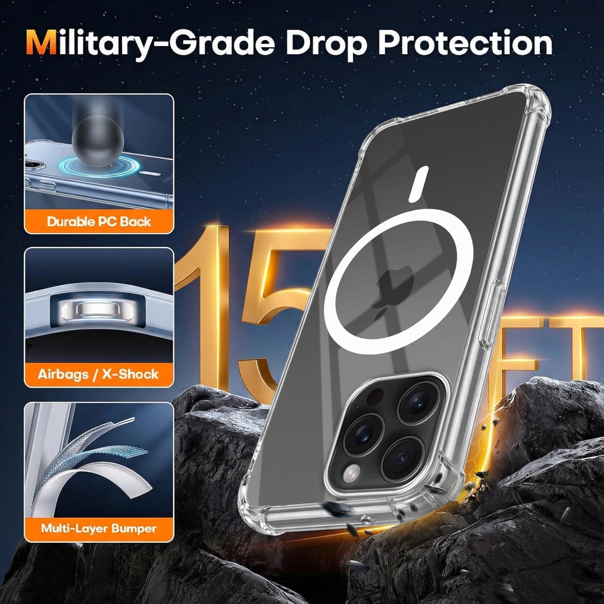 For Apple iPhone 15 Pro Back Cover Shockproof Crystal-Clear (Magsafe Wireless Support | Drop & Camera Protection | Hard Polycarbonate)
