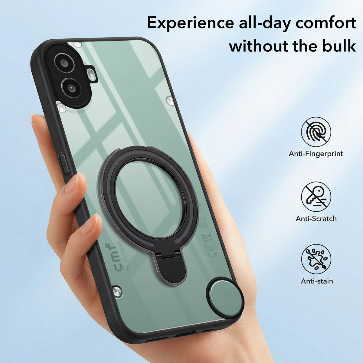 For Nothing CMF Phone 1 Back Cover Case (Kick Stand Ring Holder | Life time Anti Yellow | Camera Protection)