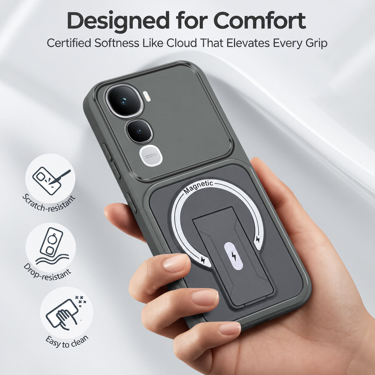 For Vivo Y400 Back Case Cover Metallic (Hybrid Armor Kickstand | MagSafe Compatible | Camera Protection Shockproof)