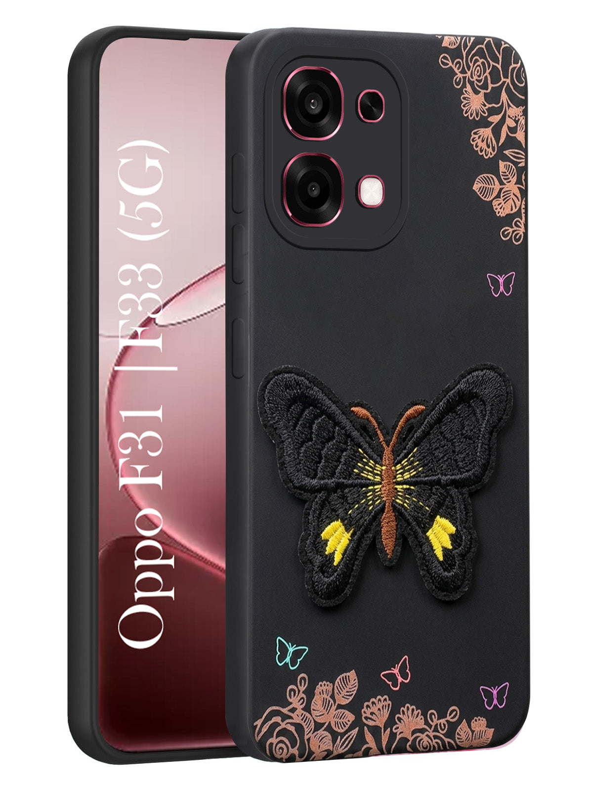 For Oppo F31 5G | Oppo F33 5G Back Cover Case (Soft Butterfly Embroidery | Women Teen Girls | Camera Protection| Matte Silicone)