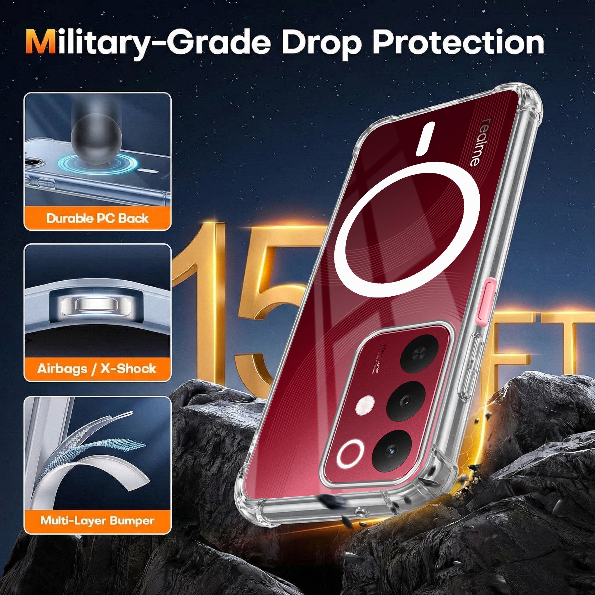 For Realme 15X Back Cover Shockproof Crystal-Clear (Magsafe Wireless Support | Drop & Camera Protection | Hard Polycarbonate)